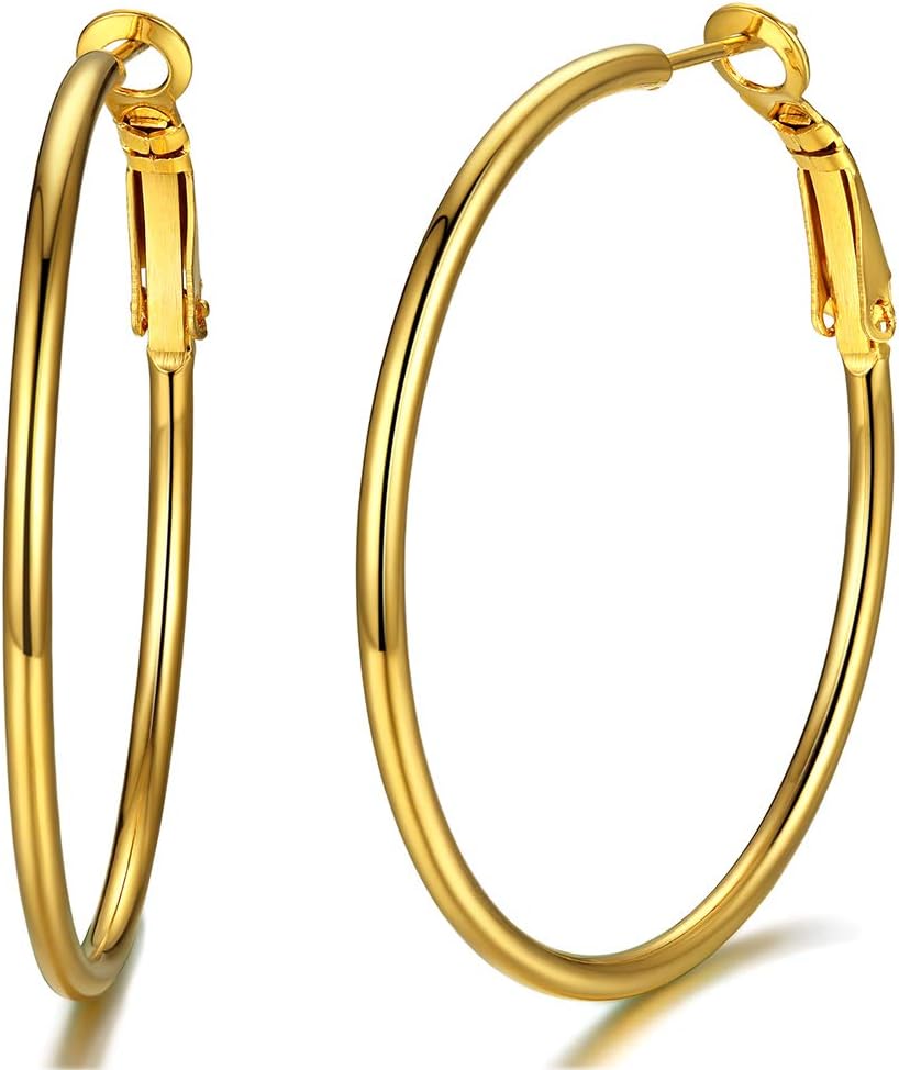Detalle de FaithHeart Boucles d'Oreilles Créoles Inoxydables Doré 40 mm – Hypoallergéniques, 316L