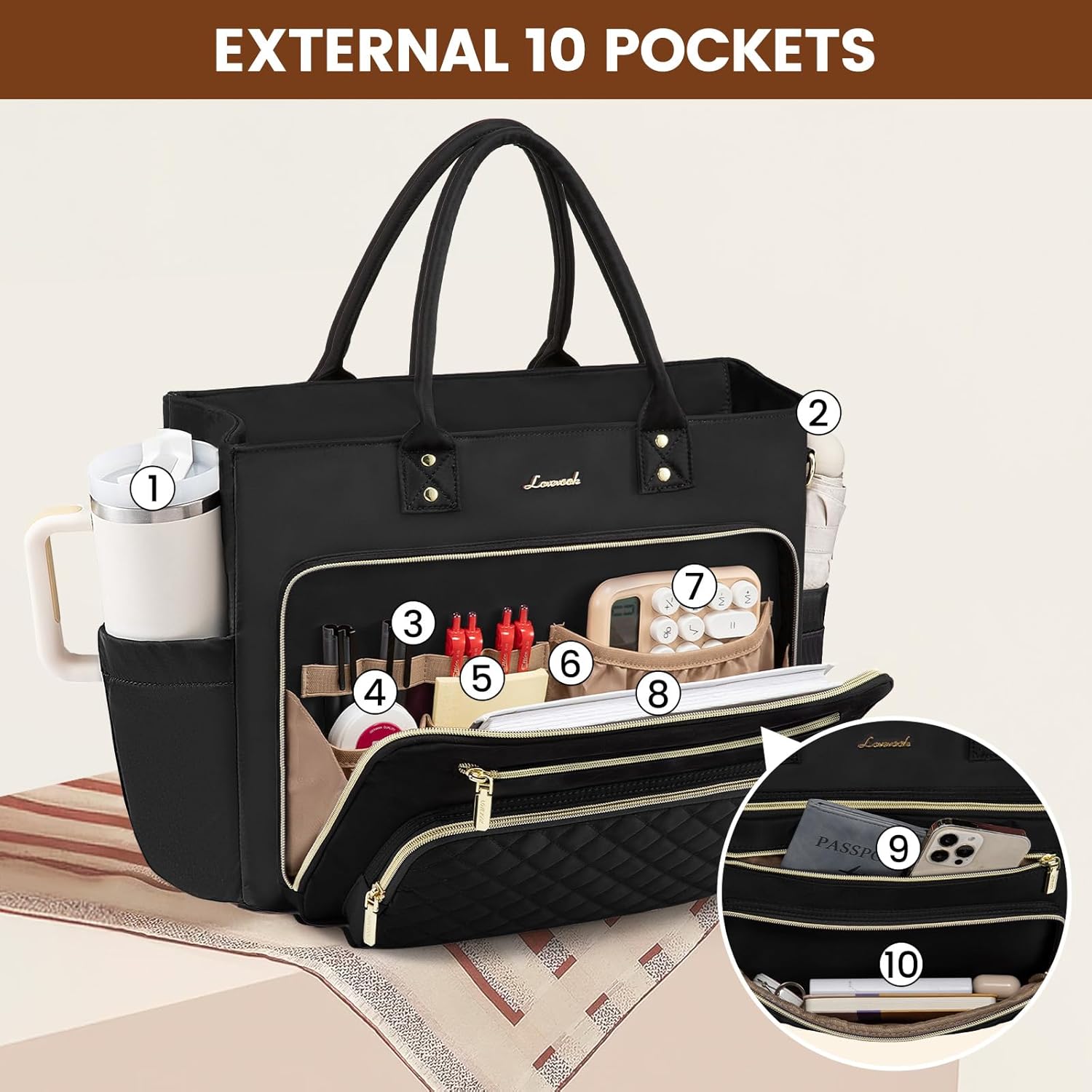 Thumbnail 3 de LOVEVOOK Teacher Tote Bag with Cup Holder