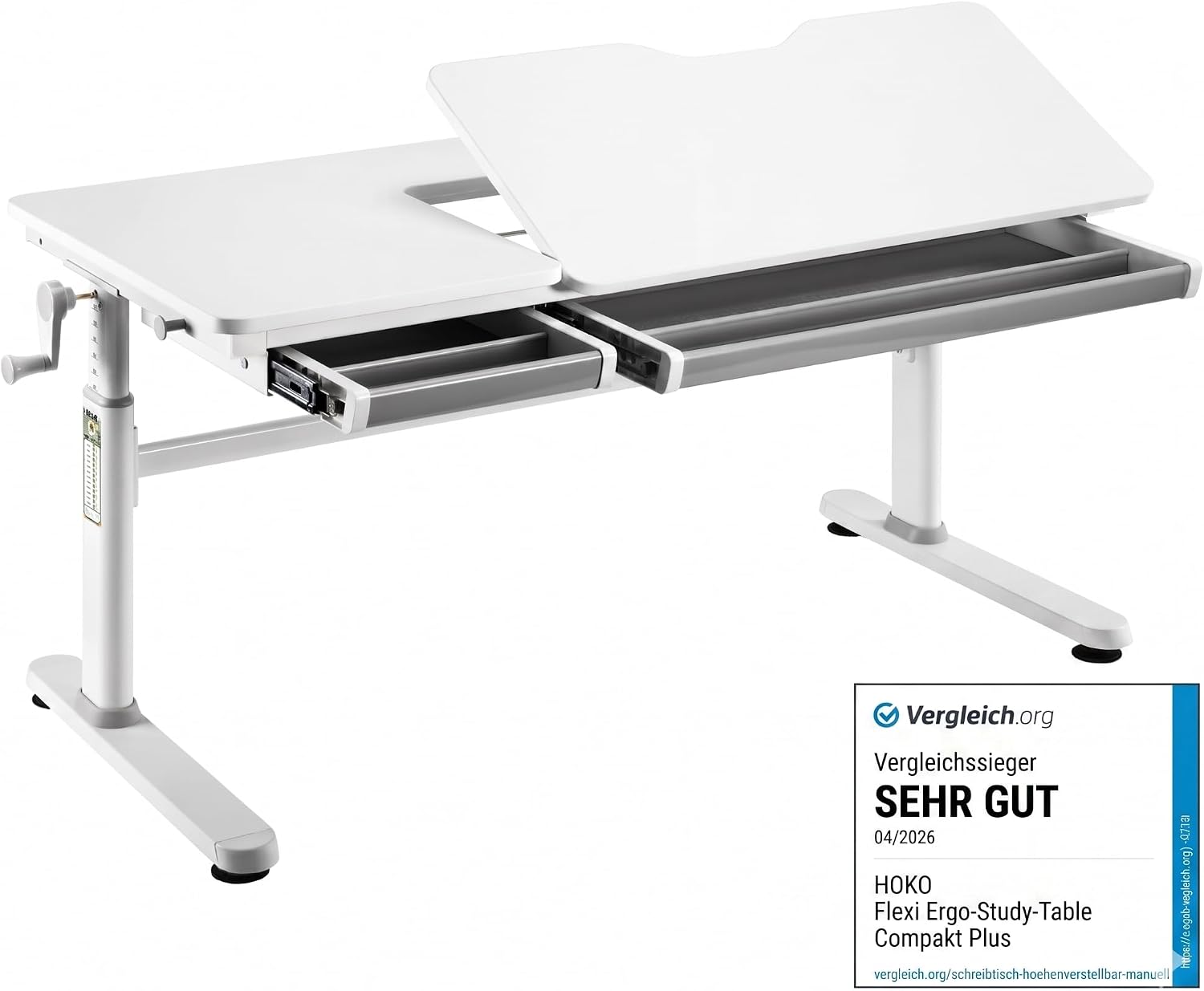 Detalle de HOKO Kinderschreibtisch Höhenverstellbar ELIN – 120×60 cm, neigbare Tischplatte und Schubladen