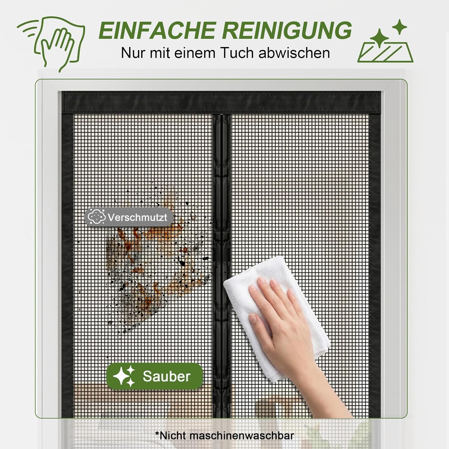 Detalle de MYCARBON Fiberglas Fliegengitter Balkontür gegen Katzenkratzer – 95x210 cm, 3,8 cm Klettband, UV-beständig, schwarz