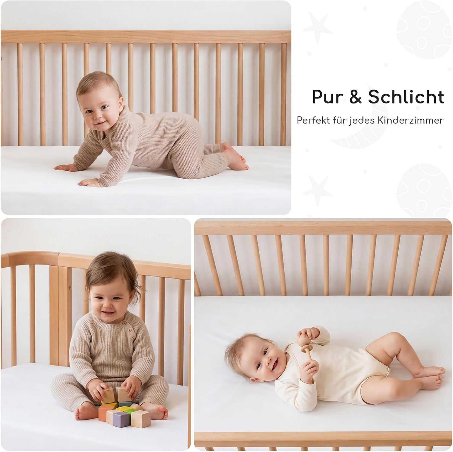 Detalle de Yukkidds Spannbettlaken 70x140 cm – 3er-Pack Baby, atmungsaktiv, Mikrofaser, elastischer Bund