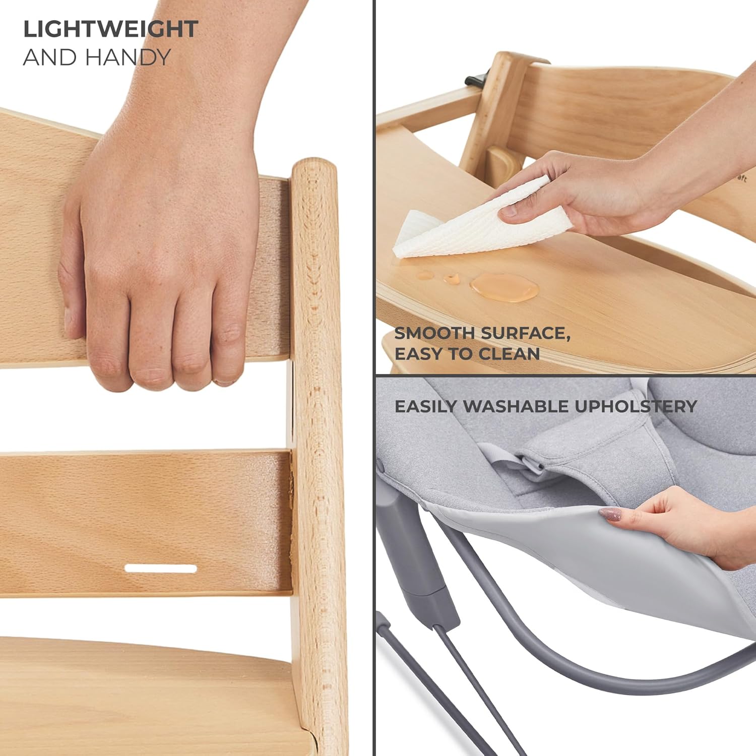 Thumbnail 6 de Kinderkraft ENOCK Wooden Highchair + CALMEE Baby Bouncer: Multifunctional Growth Chair