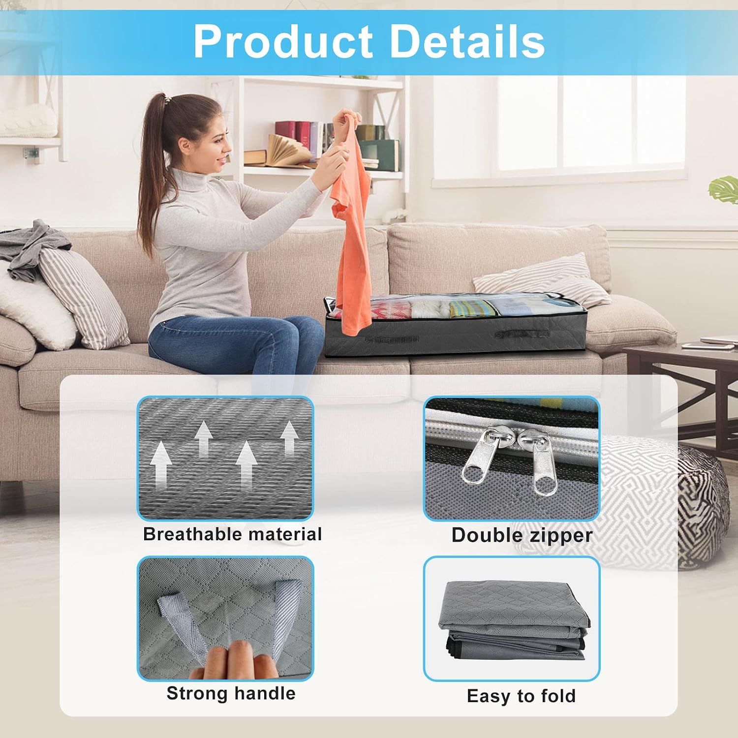 Detalle de Cleaneaty Underbed Storage 90L Bag Set