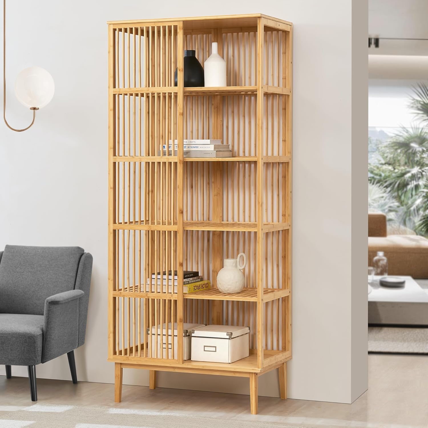 Detalle de Scaffale da terra in bambù naturae con 5 scomparti semiaperti - En.casa