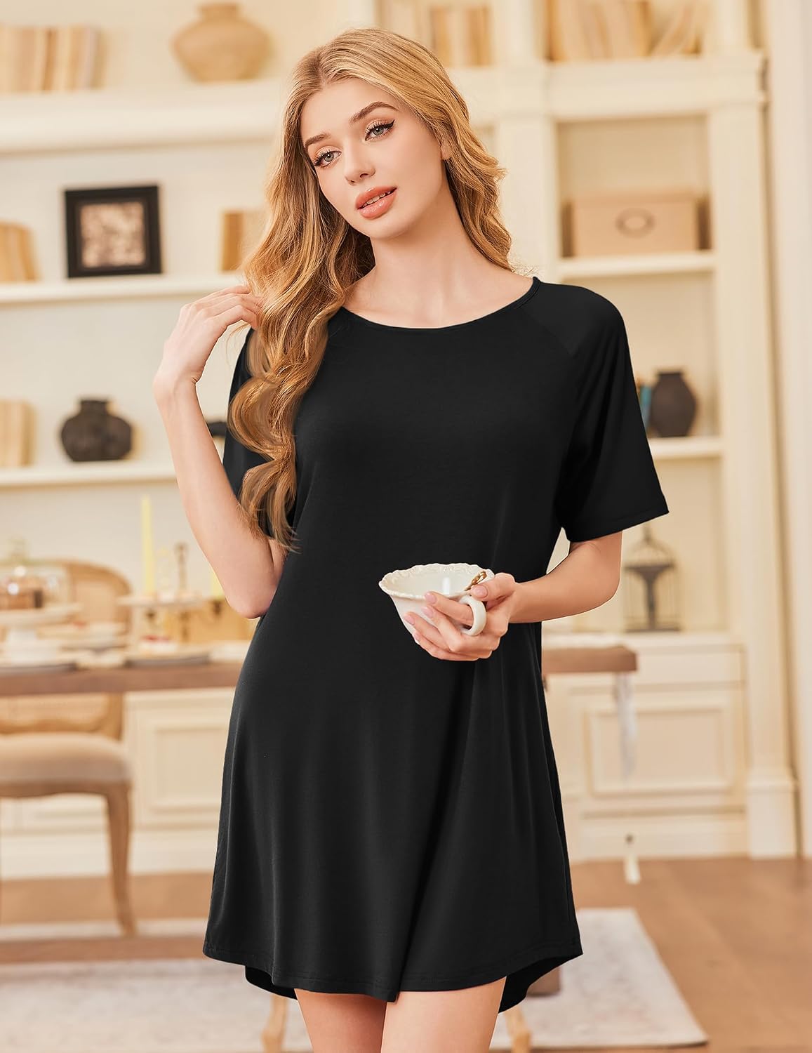 Thumbnail 4 de Ekouaer Bamboo Viscose Nightgown for Women, Short Sleeve Sleep Shirt, S–XXXL