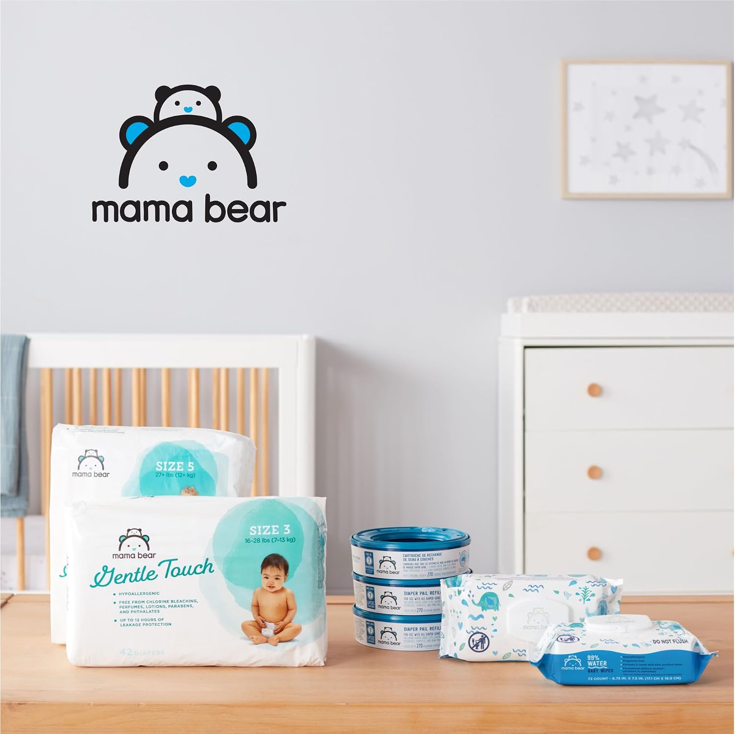 Thumbnail 6 de Amazon Brand - Mama Bear 99% Water Baby Wipes, Hypoallergenic, Fragrance Free (72 Count, Pack of 6)
