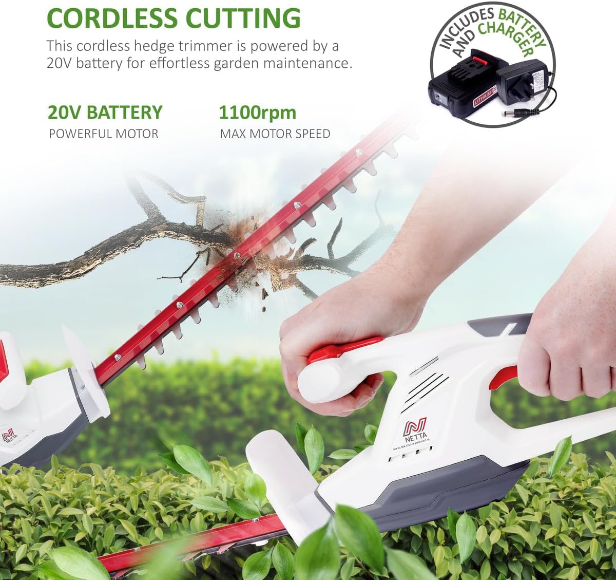 Thumbnail 1 de NETTA Cordless Hedge Trimmer 20V MAX 41cm