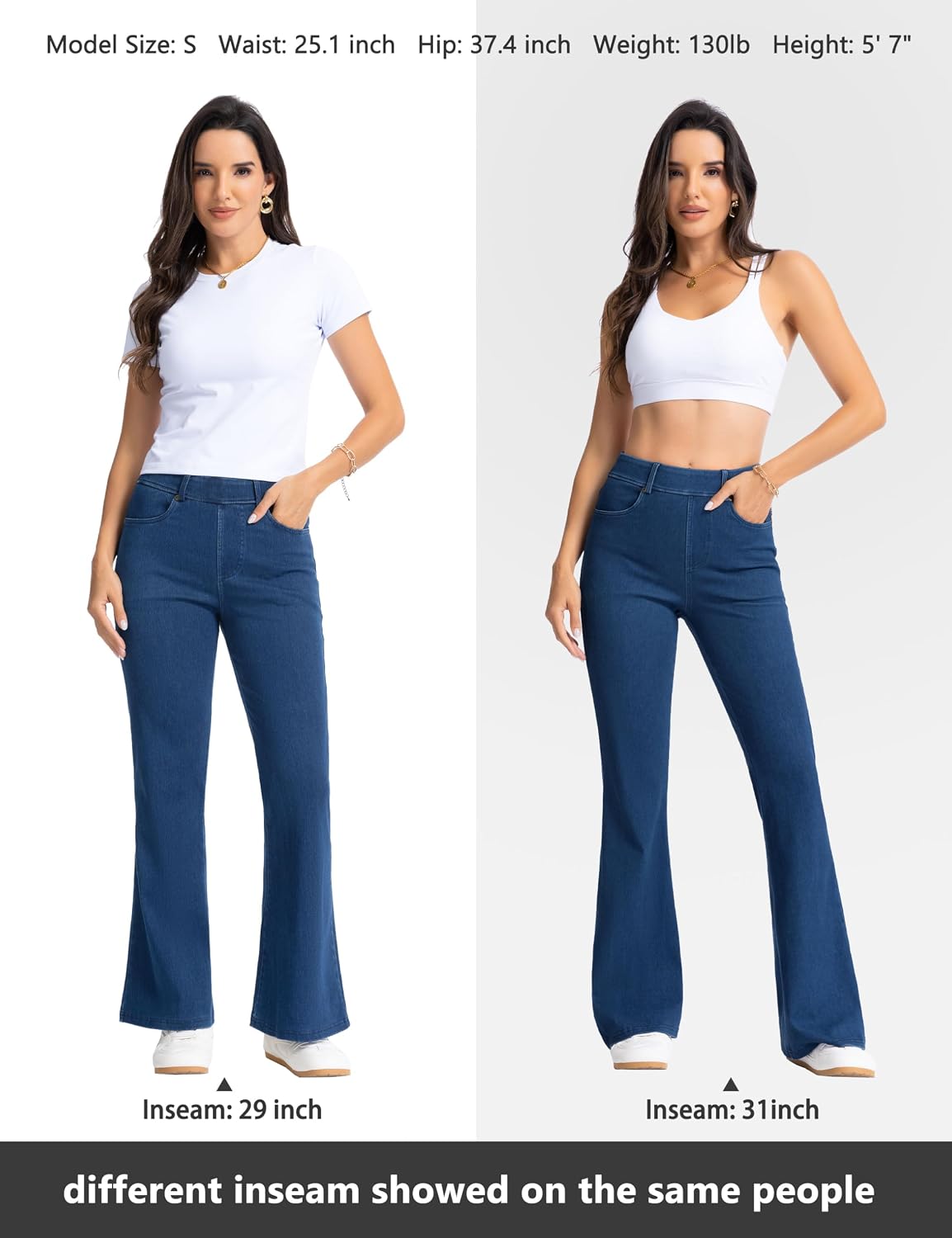 Detalle 2 de THE GYM PEOPLE Women's Flare Jeans, Stretchy Wide-Leg Denim with Pockets