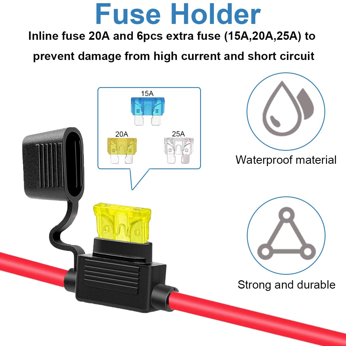 Thumbnail 4 de Xiatiaosann Car Cigarette Lighter Socket to O Ring Terminal Cable with 20A Fuse (12V/24V, 14AWG) for 8mm Eyelet Terminals