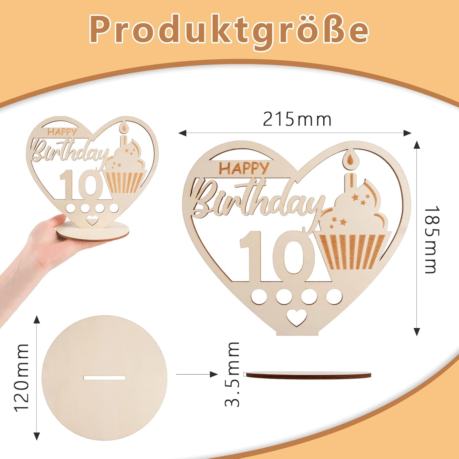 Thumbnail 1 de Packra Geldgeschenk Geburtstag in Herzform – Holz-Schild & 10 Geldgeschenke inkl. „Happy Birthday“-Motiv