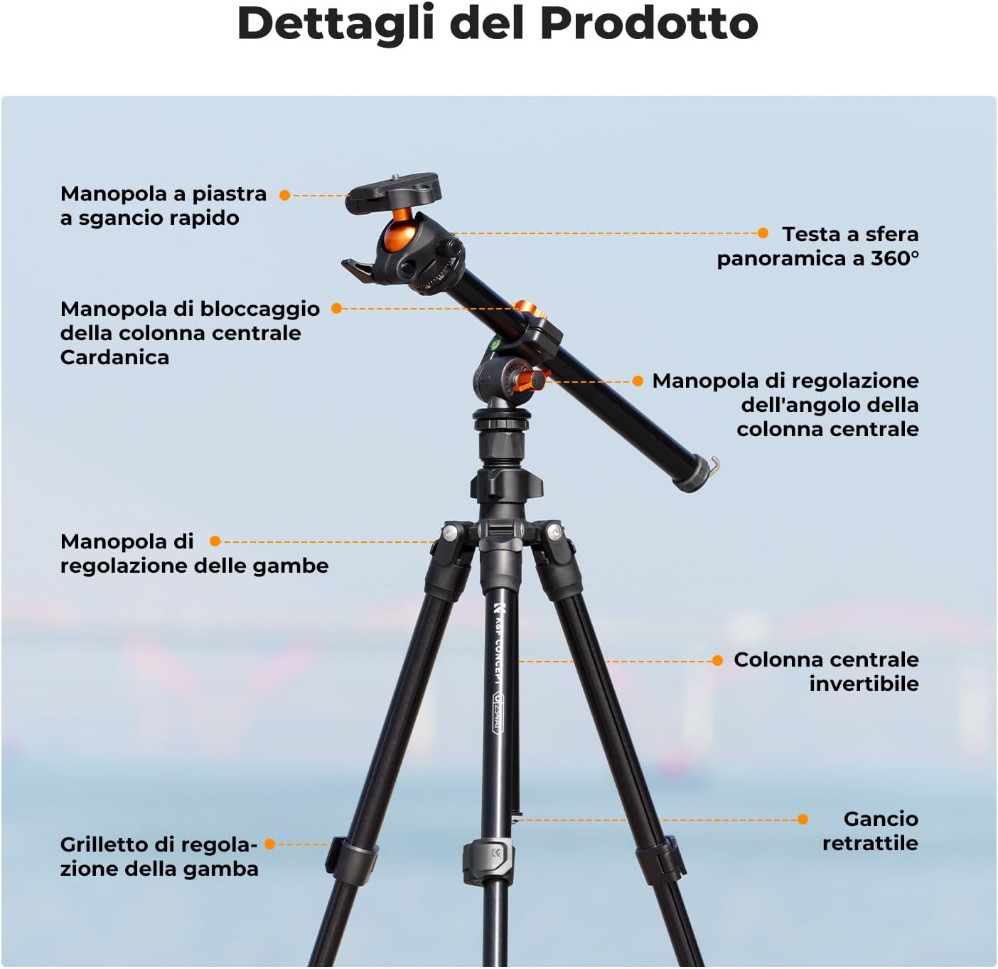 Thumbnail 6 de K&F Concept Treppiede da viaggio 195 cm per fotocamera e smartphone