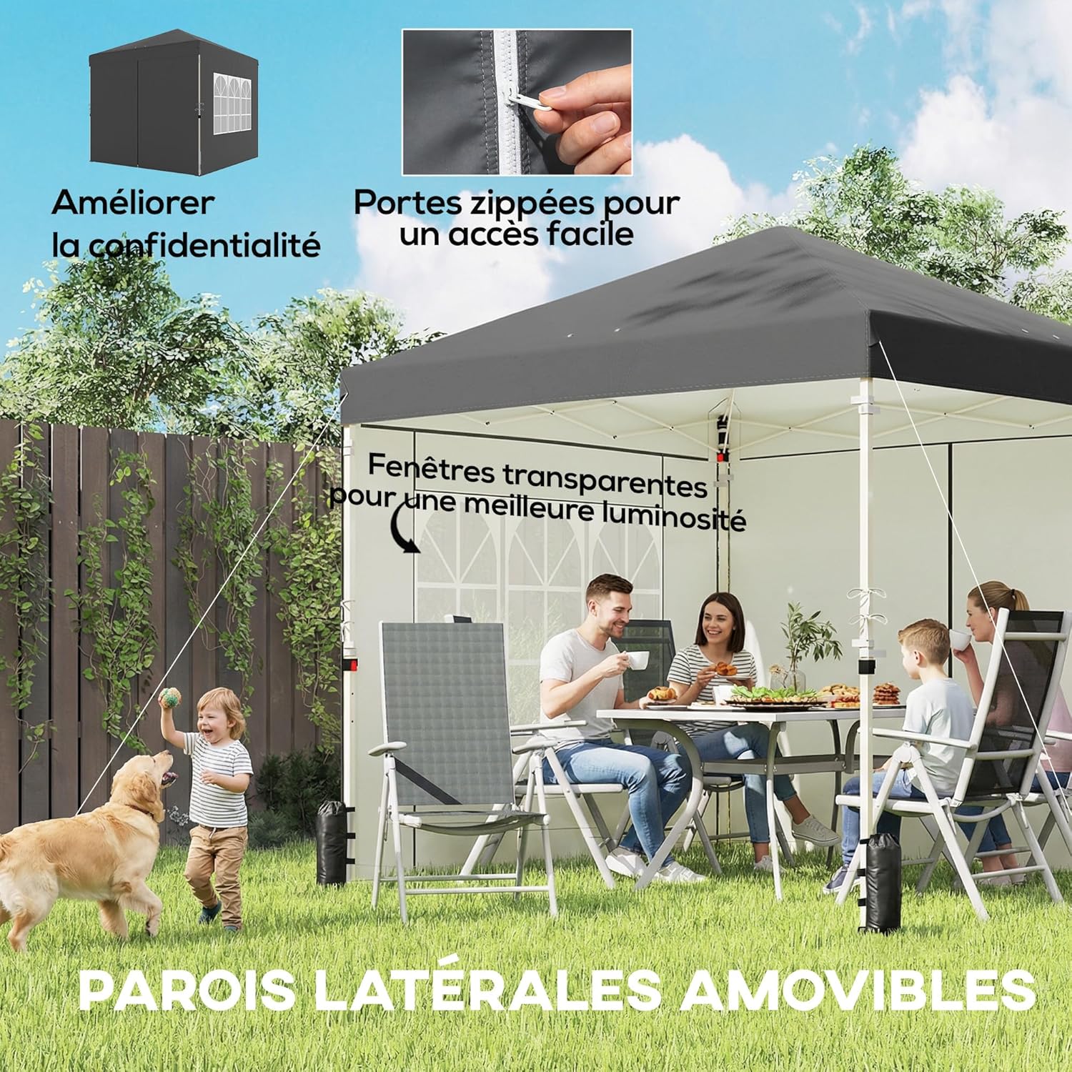 Thumbnail 3 de Outsunny tonnelle de jardin pop-up 2,5 x 2,5 m réglable en hauteur avec 4 parois latérales et protection UV50+