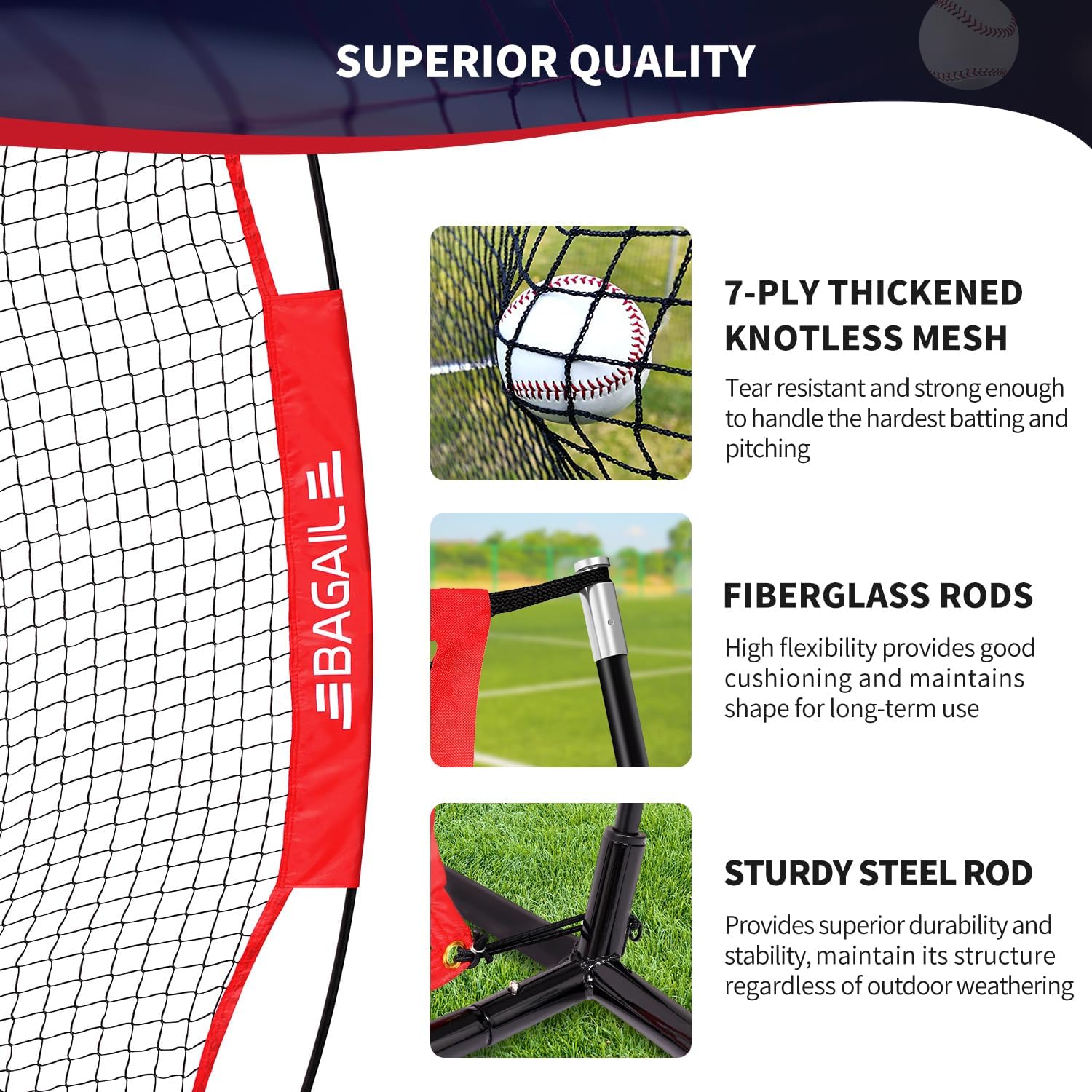 Detalle de BAGAIL Baseball Practice Net, 7 x 7 ft