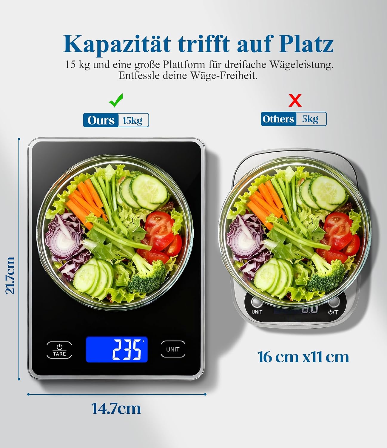 Thumbnail 1 de Küchenwaage Digital mit 15 kg Tragkraft – präzise, großem Display & Dual Power