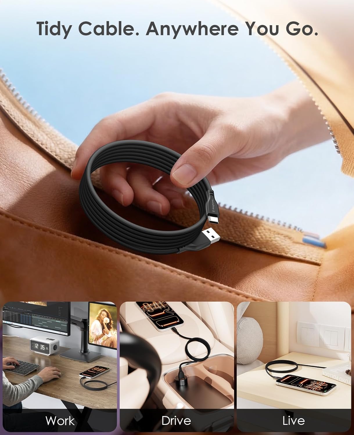 Thumbnail 2 de Magtame Magnetic USB A to USB C Cable Coiled 27W (3.3ft/1M) — Self-Winding, Tangle-Free Charging