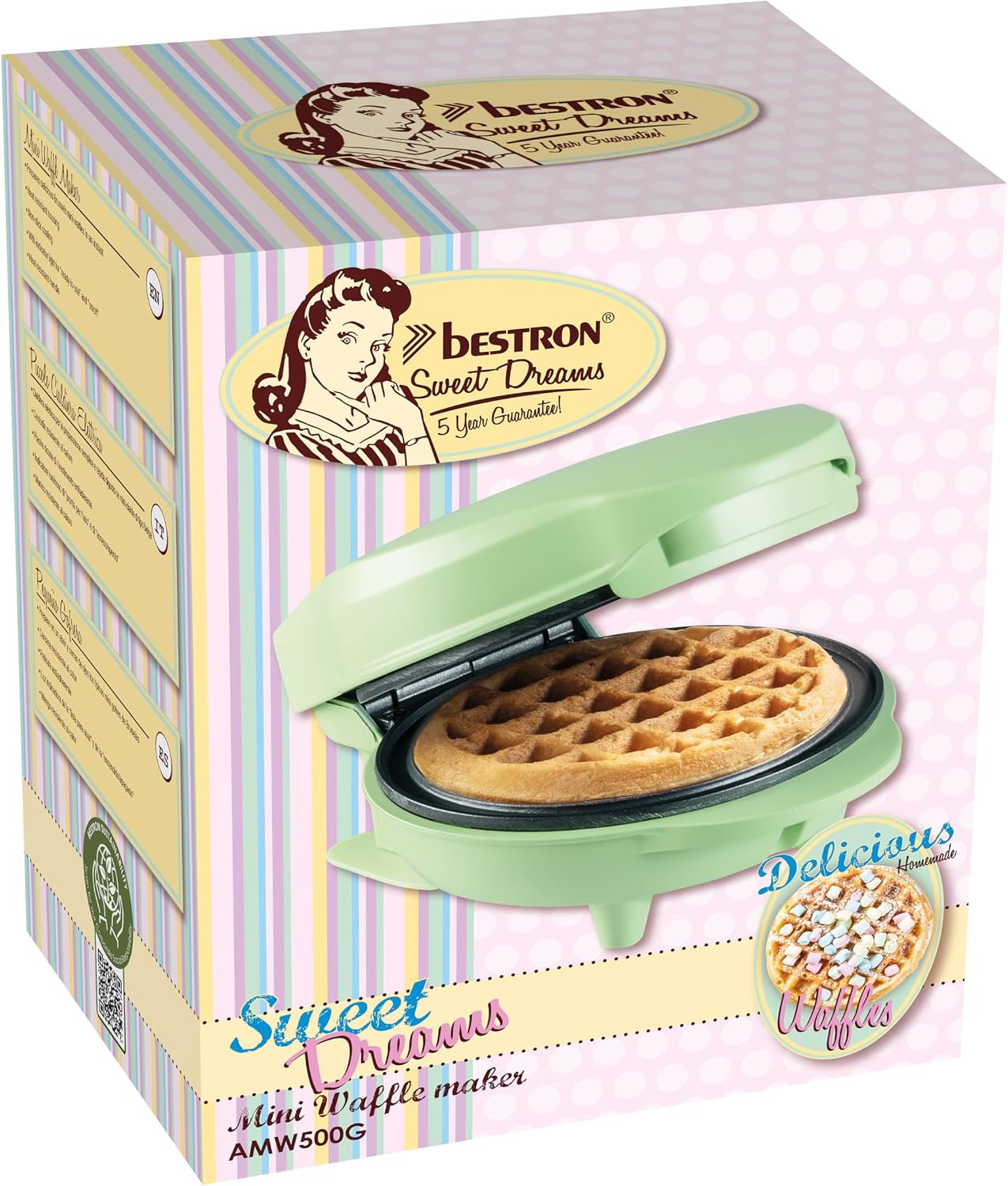 Thumbnail 5 de Bestron Mini-Waffeleisen AMW500G Mint Matt – kompakt, antihaftbeschichtet, geeignet für Kindergeburtstage & Festlichkeiten