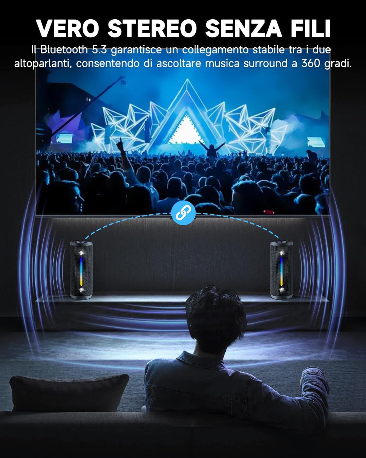 Detalle de OHAYO X10: Cassa Bluetooth Potente 25W con Doppio Driver, Luci RGB e IPX7