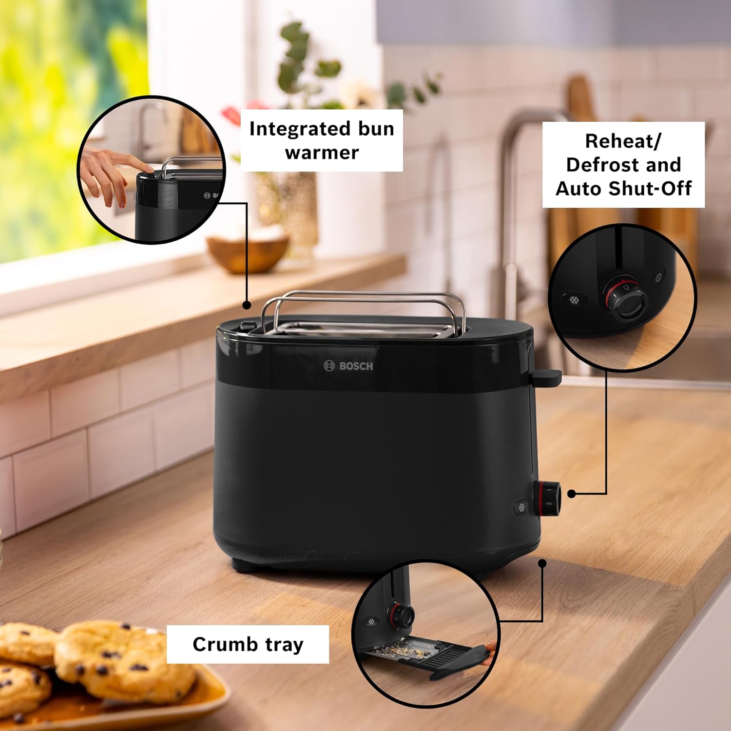 Thumbnail 3 de Bosch MyMoment Delight TAT2M123GB – Compact 2-Slice Toaster with Bun Warmer