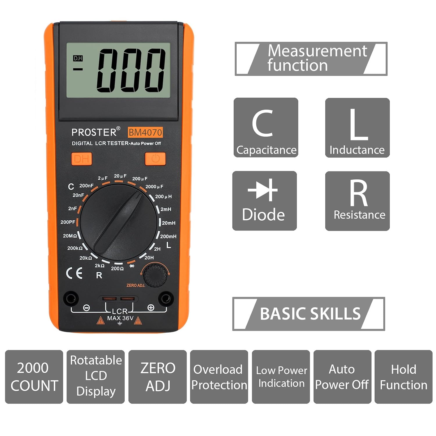 Detalle de Proster TOPPST077 LCR Meter for Capacitance, Inductance and Resistance