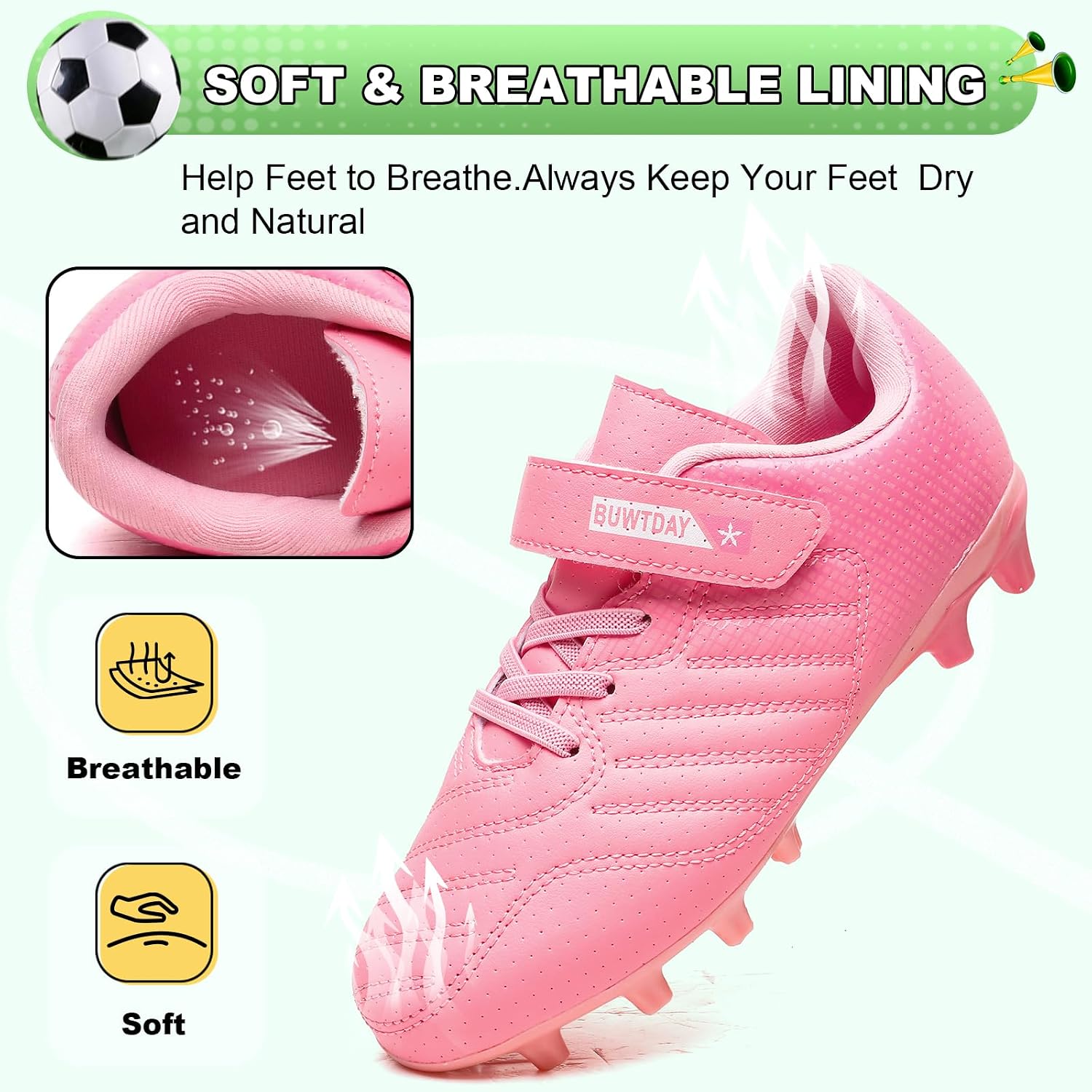 Detalle de BUWTDAY Kids Soccer Cleats (Boys & Girls) for Firm Ground Youth Football Shoes