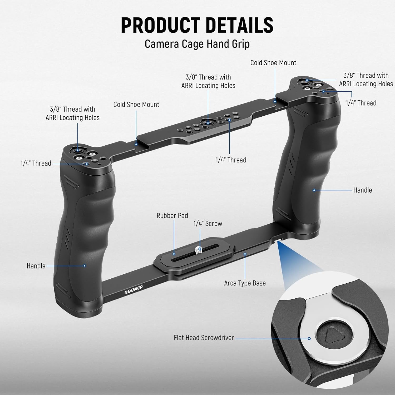 Thumbnail 1 de NEEWER Universal Camera Cage & Top Handle Kit (CA016T) with 3/8" ARRI locating pins and Arca-type base