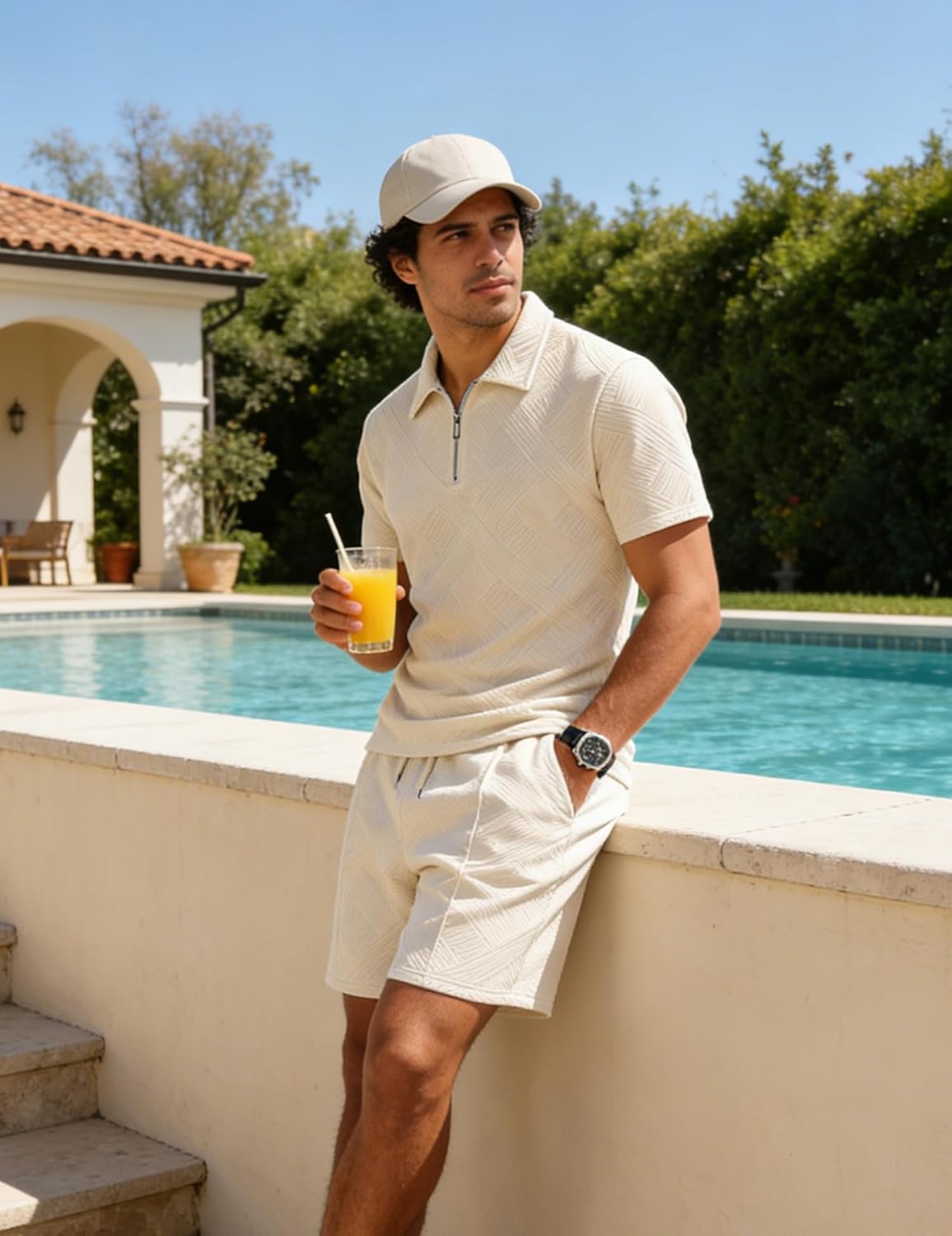 Thumbnail 1 de UOUA Men's Summer 2-Piece Track Suit & Shorts Set with 1/4 Zip Golf Polo