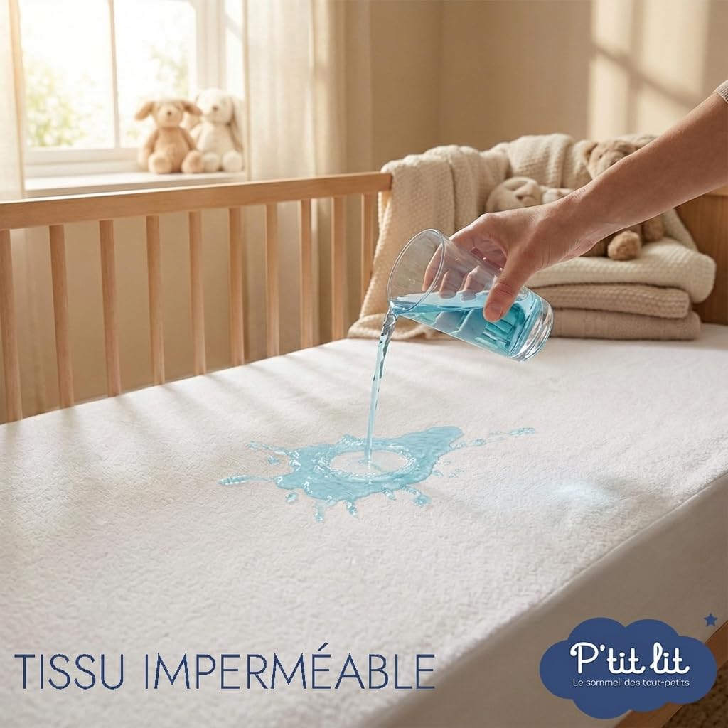 Thumbnail 3 de P’tit Lit – Protège matelas bébé imperméable 80x160 cm en bouclette coton, anti-acariens