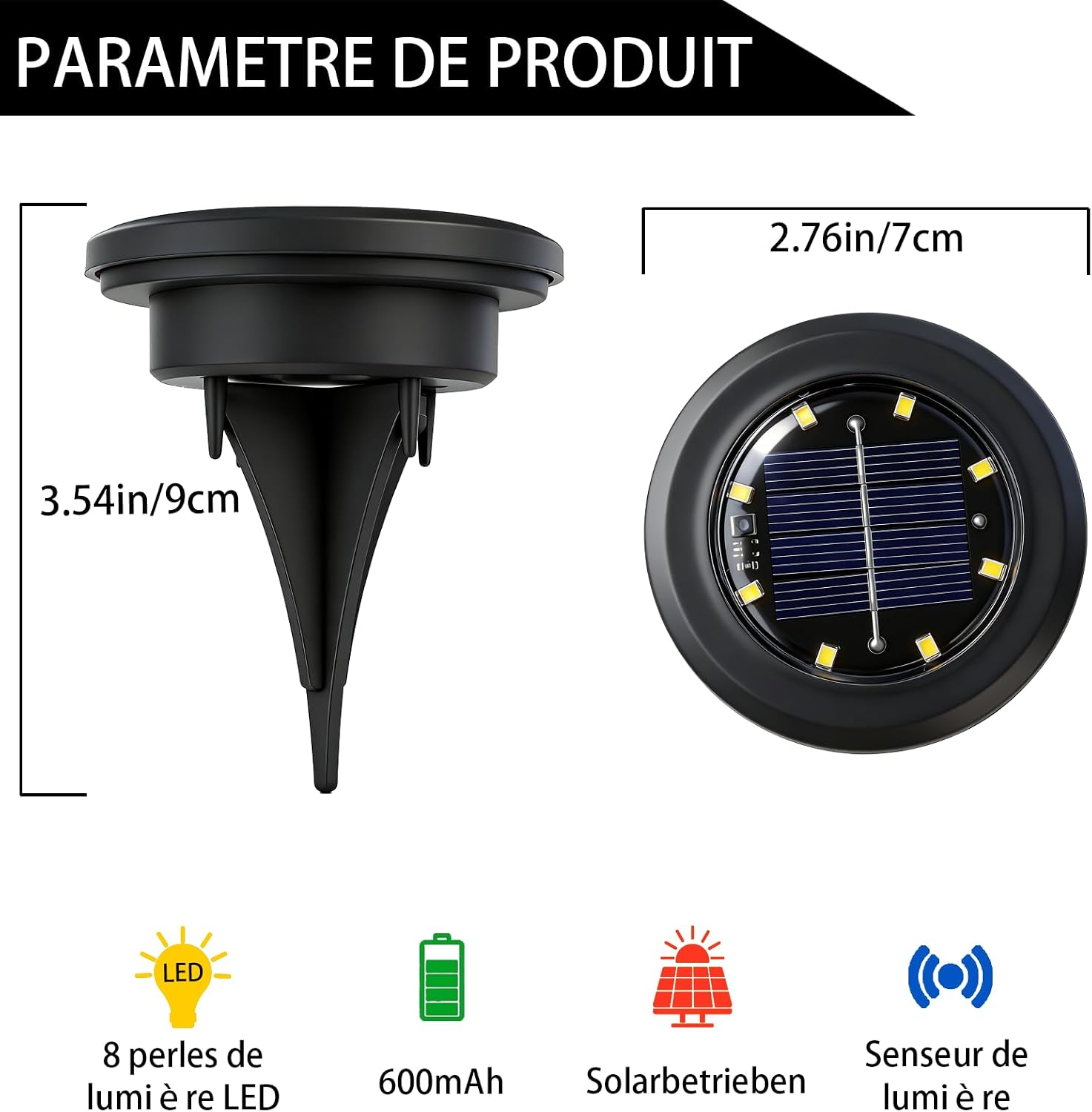 Detalle 1 de Hqynss HQ-048741 zonnelampen voor buiten, 8 stuks, 8 leds per lamp, IP65