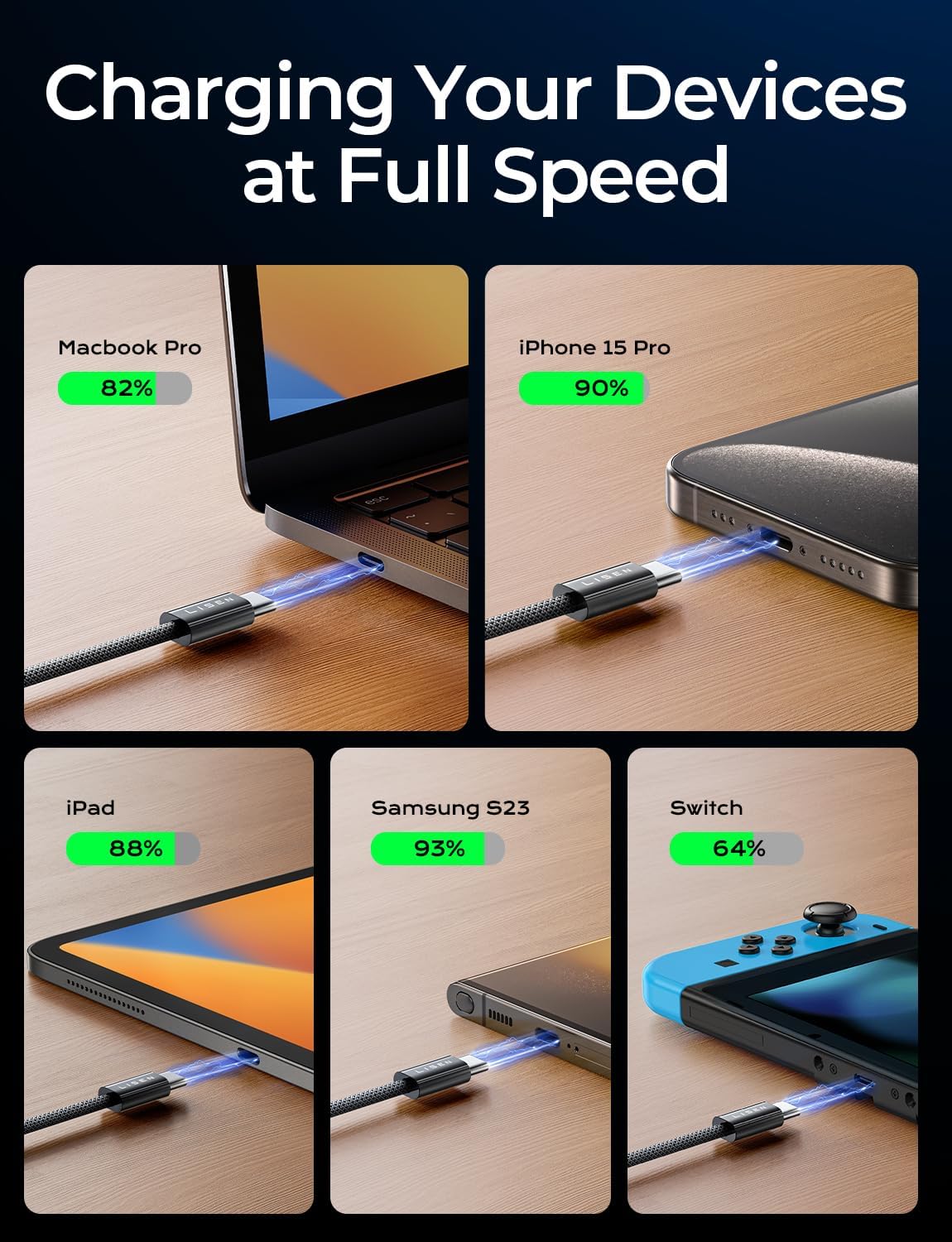 Detalle de LISEN USB-C to USB-C cable 240W
