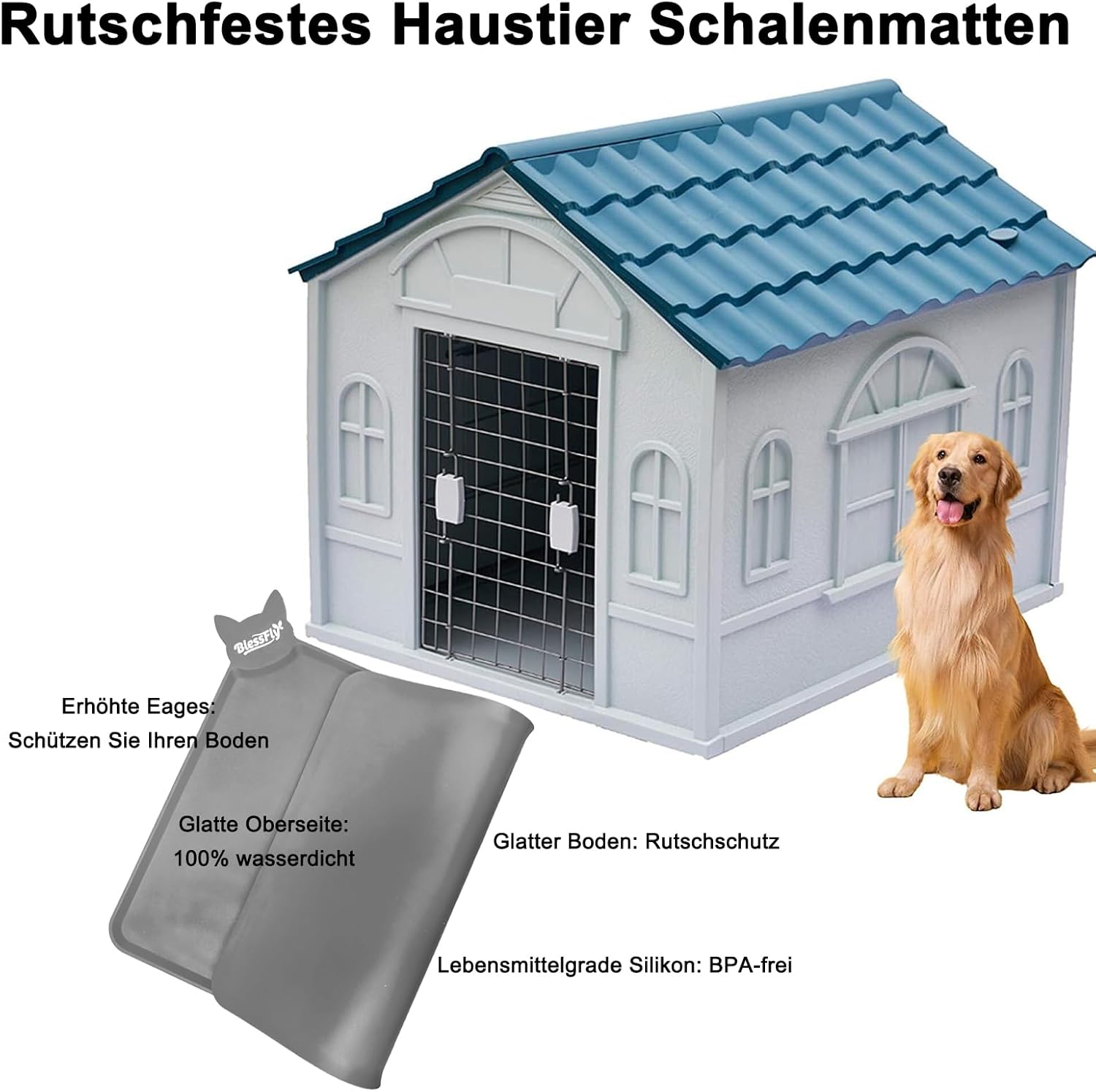 Thumbnail 4 de Silikon wasserdichte Futter- und Wassermatte für Hund und Katze (55 x 38 cm) – anti-rutsch, mit Rand