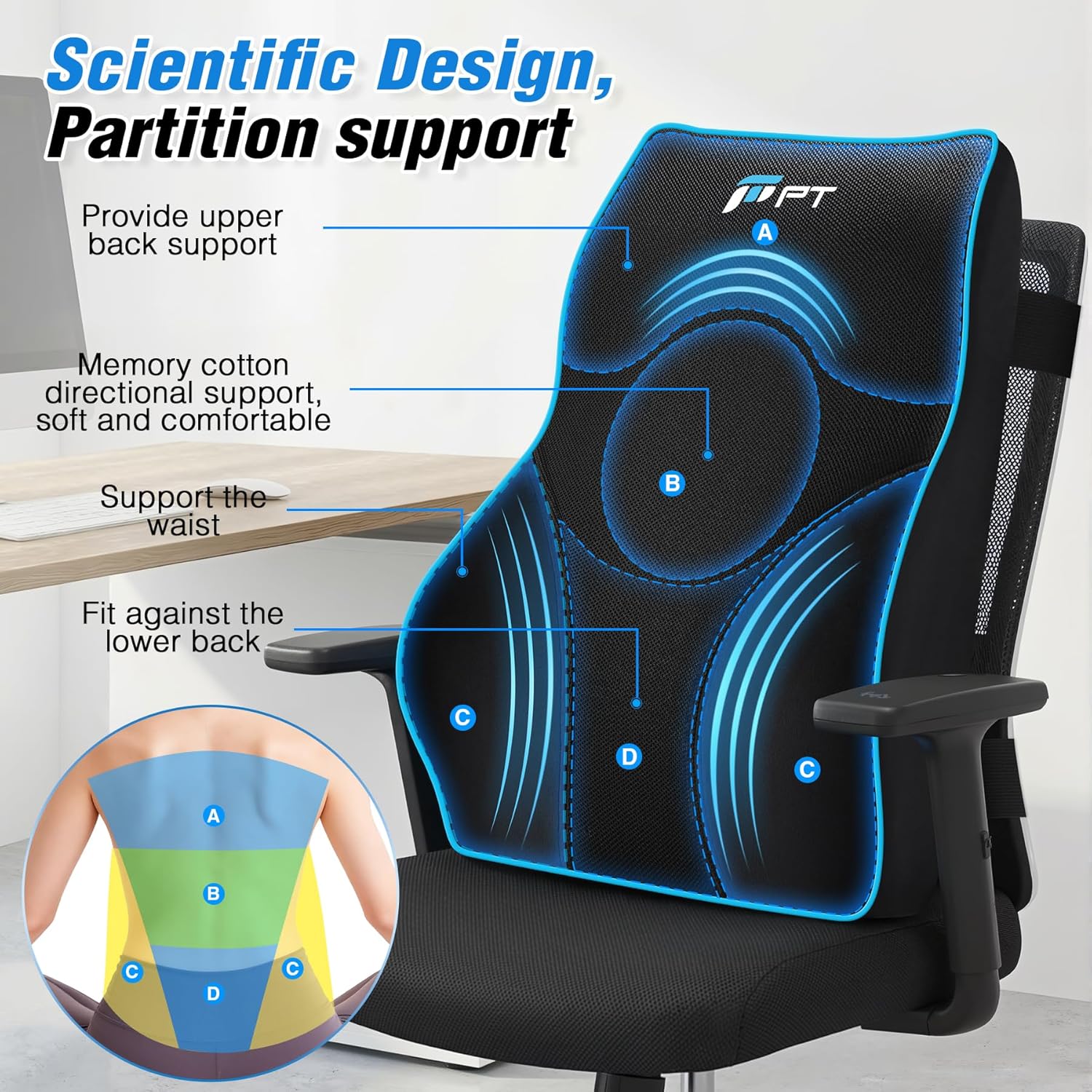 Thumbnail 2 de POOTACK Lumbar Support Cushion (Memory Foam) with Extension Strap & Mesh Cover