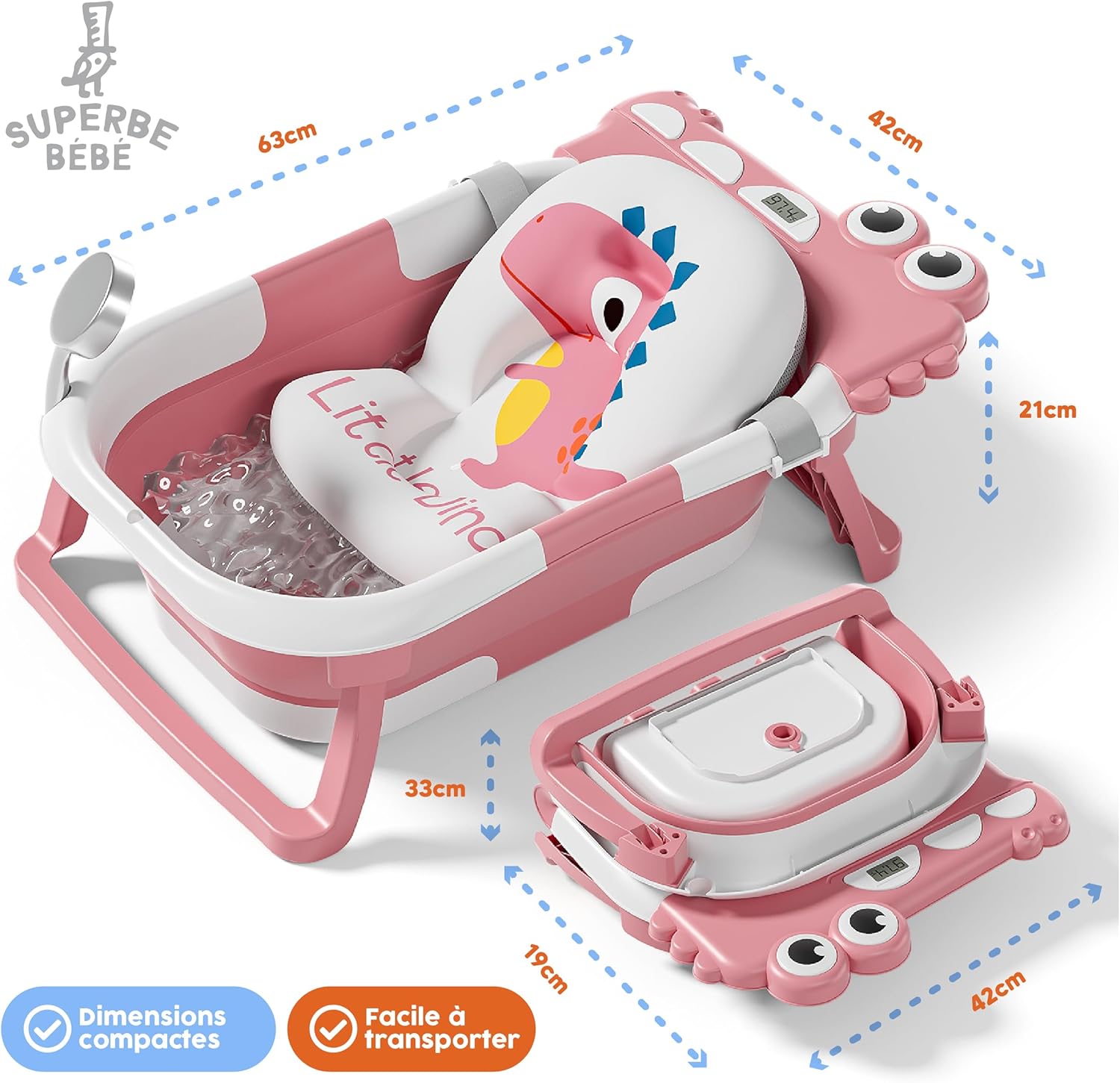 Thumbnail 4 de Baignoire Bébé Pliable XXL avec Coussin de Bain et Thermomètre Intégré – SUPERBE BEBÉ