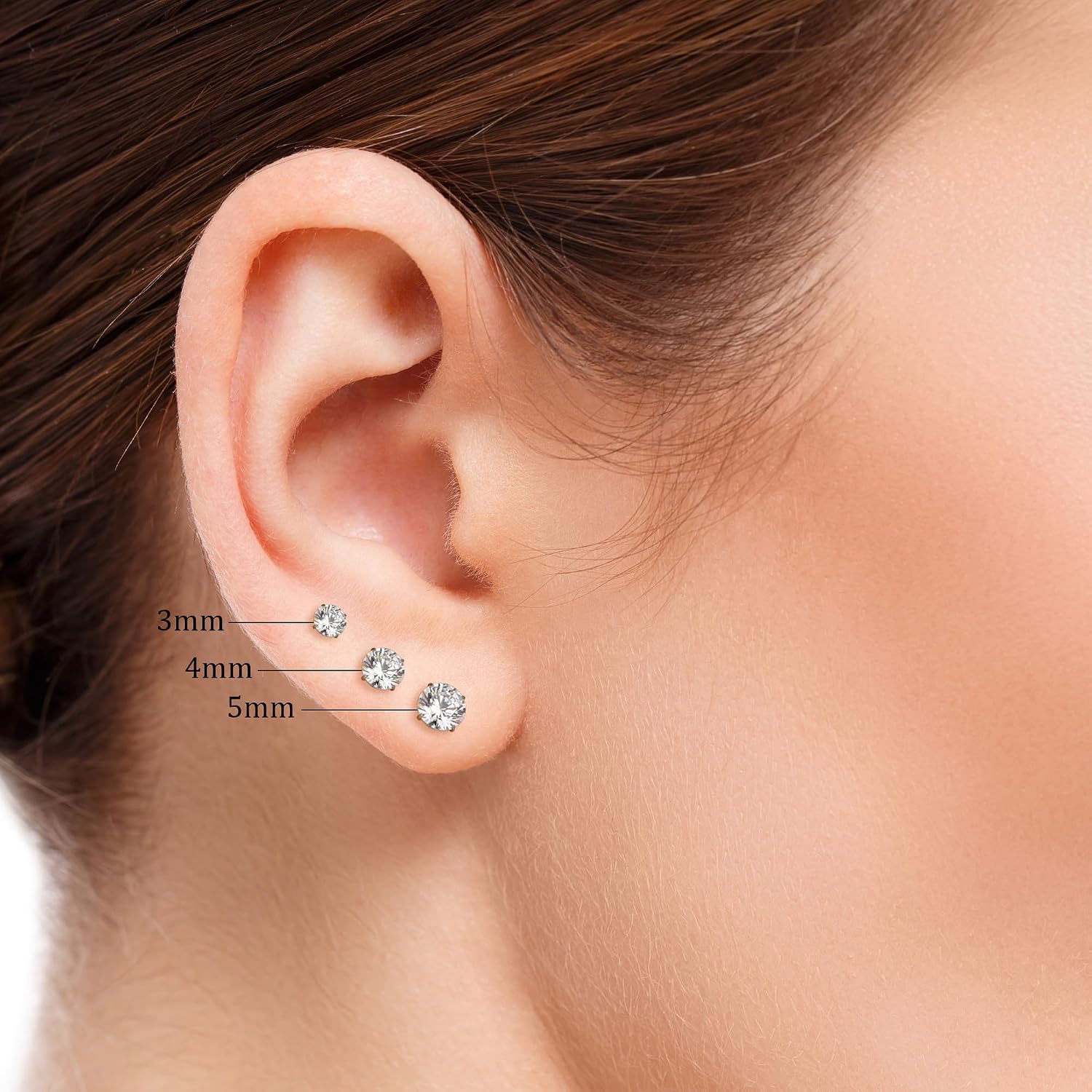 Detalle 2 de Titan Ohrstecker Hypoallergen G23 mit Schraubverschluss und Zirkonia (3/4/5 mm)