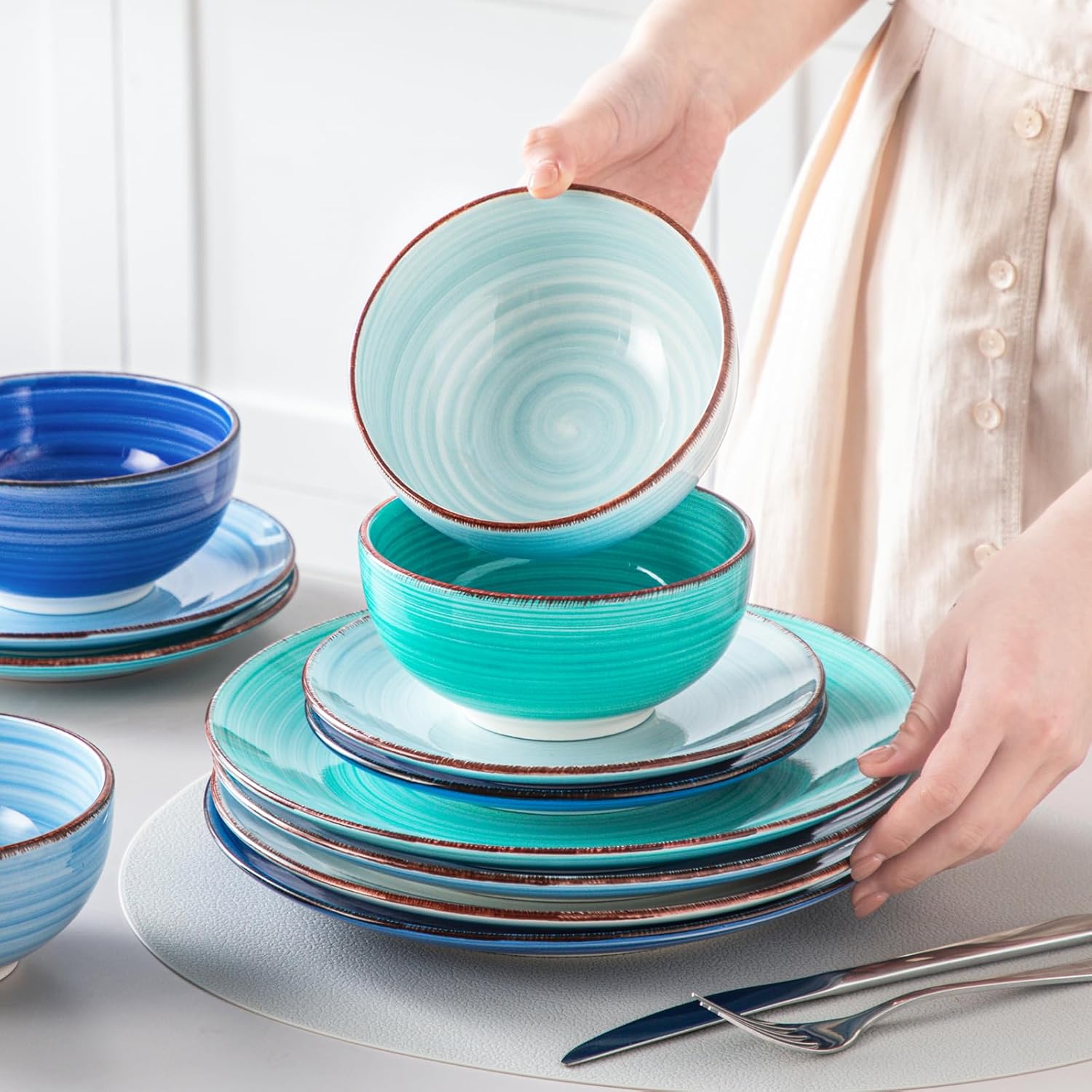 Thumbnail 4 de vancasso Bonita Dinnerware Set Blue Stoneware — 12 Pieces, Service for 4