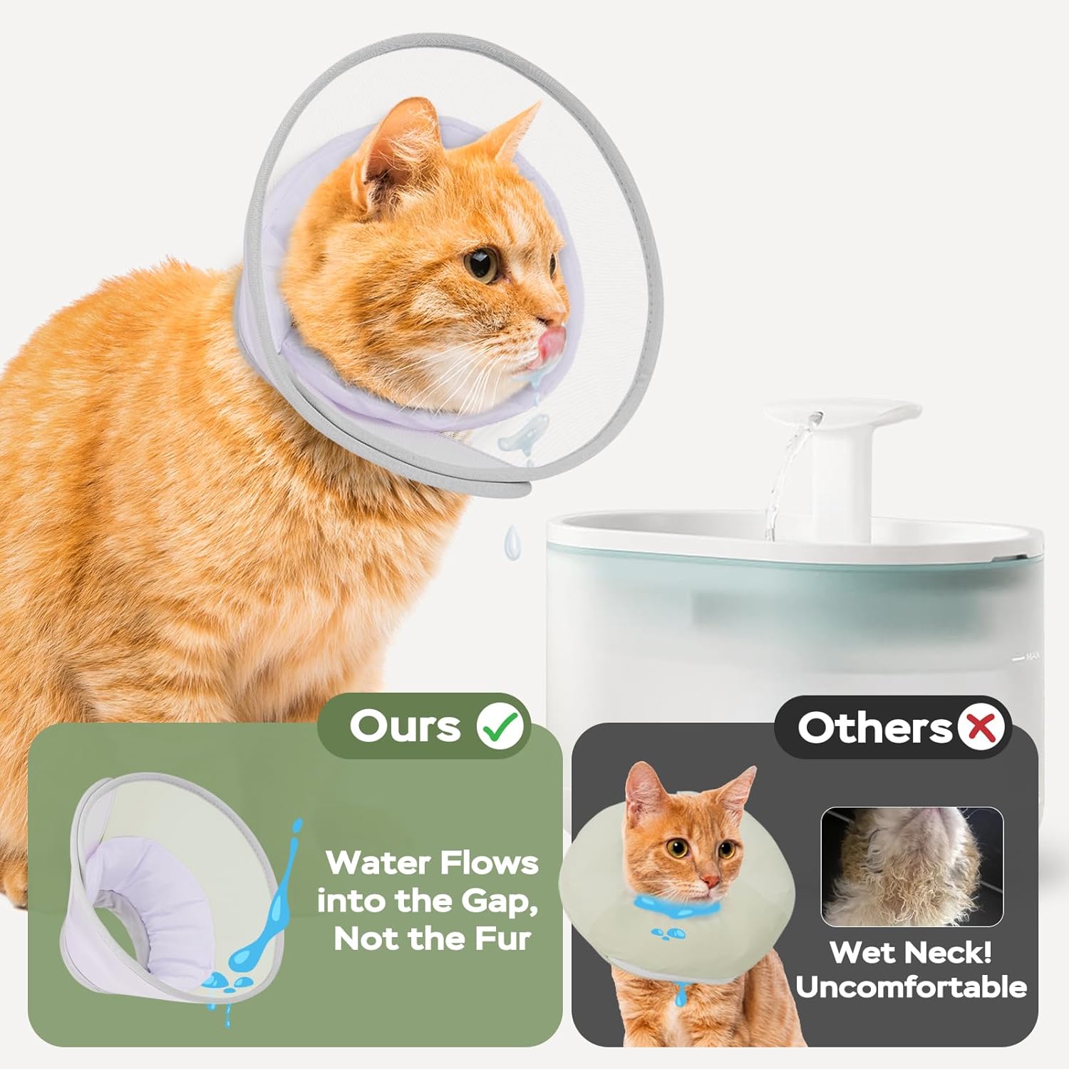 Detalle de Supet Cat Cone Collar Soft (Light Purple, M) – soft, waterproof recovery cone for post-surgery licking control