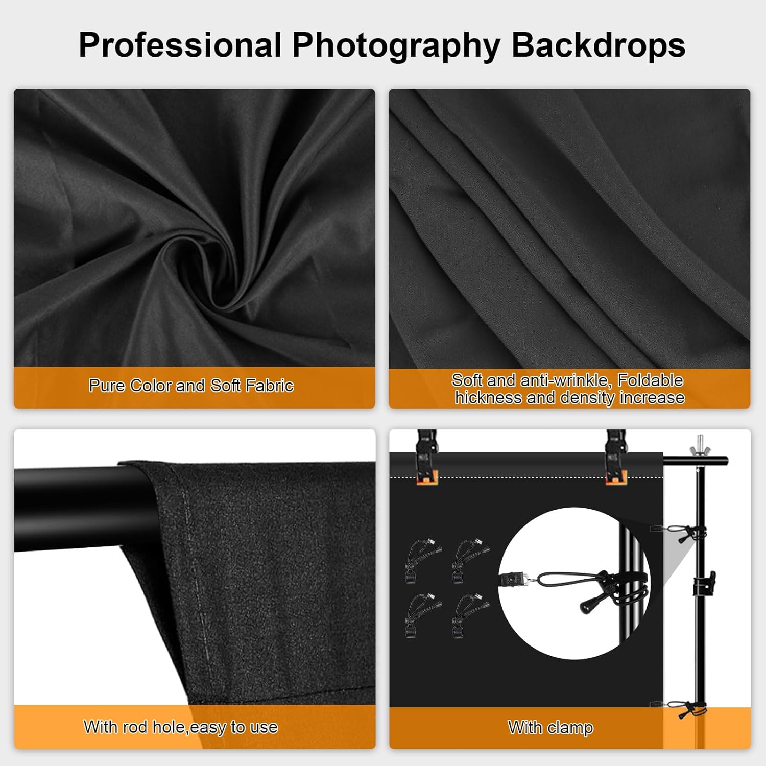 Thumbnail 2 de PULUZ 1x2m Black Non-Reflective Photography Backdrop Cloth with Reinforced Crossbar Holes (Studio, Product & Video)