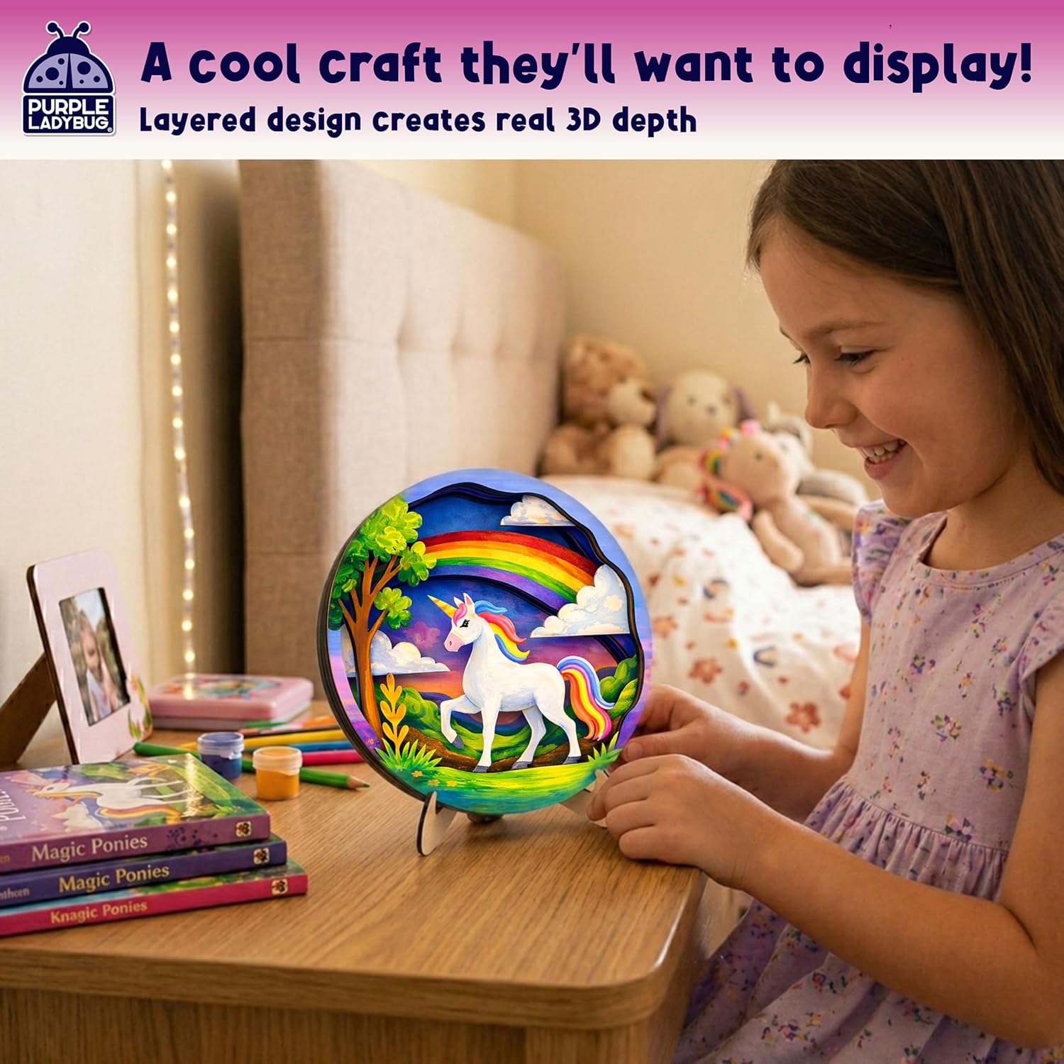 Thumbnail 6 de PURPLE LADYBUG Unicorn 3D Painting Wooden Craft Kit for Kids
