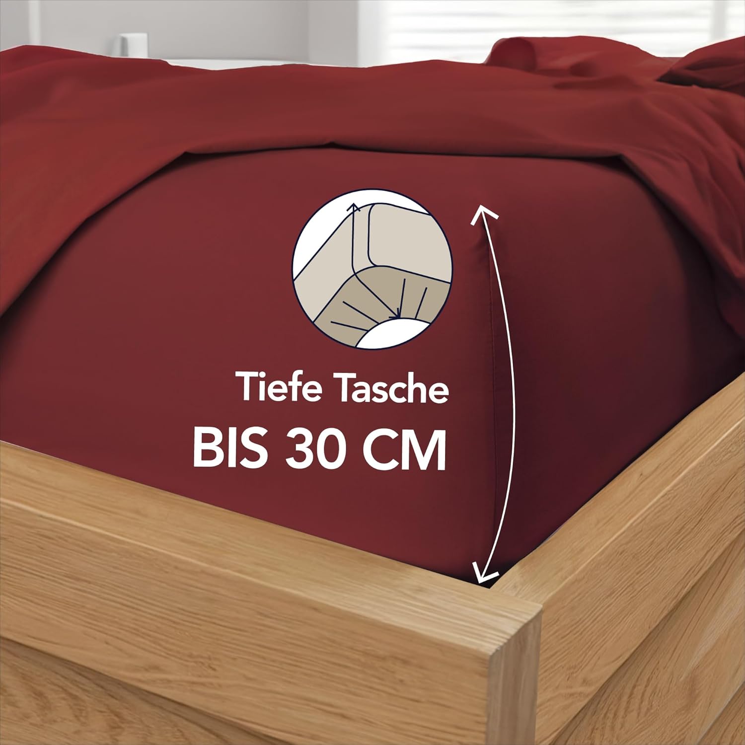 Thumbnail 1 de Dreamzie Spannbettlaken 140x200 cm aus Mikrofaser (Burgundy) – für dicke Matratzen, Oeko-Tex