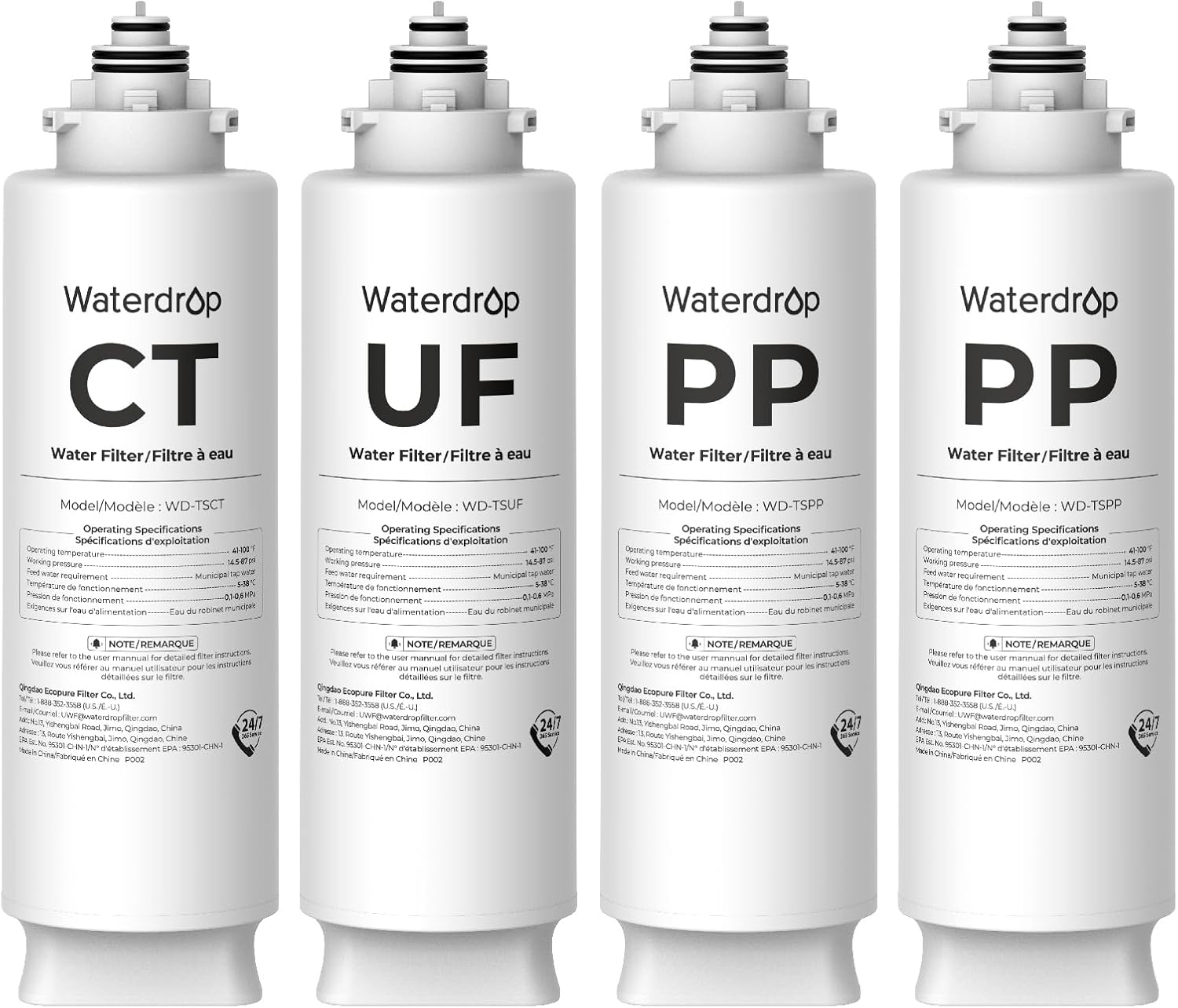 Detalle de Waterdrop TS2PPCTUF Replacement Filter Pack for TSU, 4 Filters, 0.01 μm Reduction