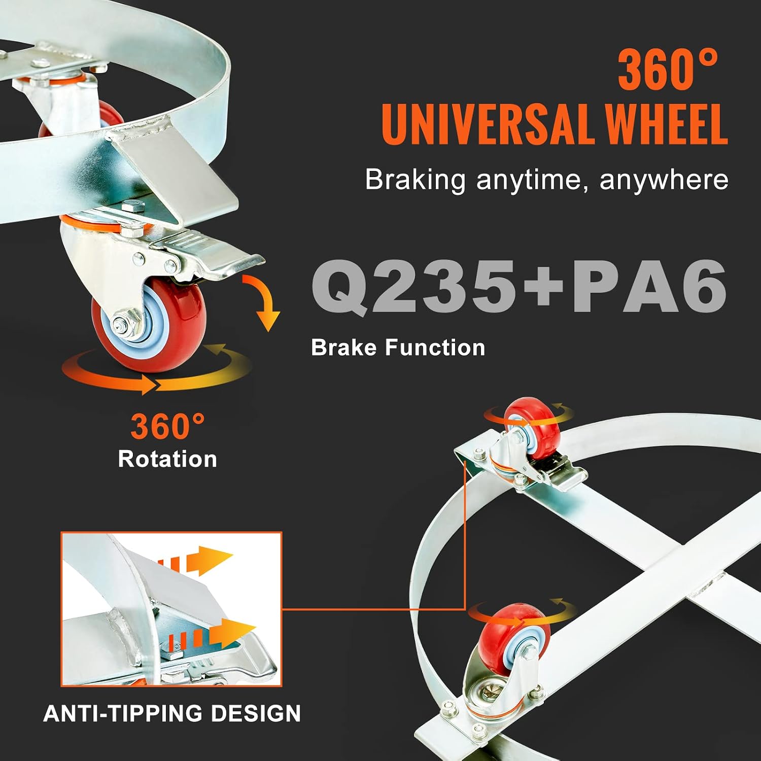 Thumbnail 6 de VEVOR Fassroller 250 L – Transportroller aus Kohlenstoffstahl mit 4 Universalrädern