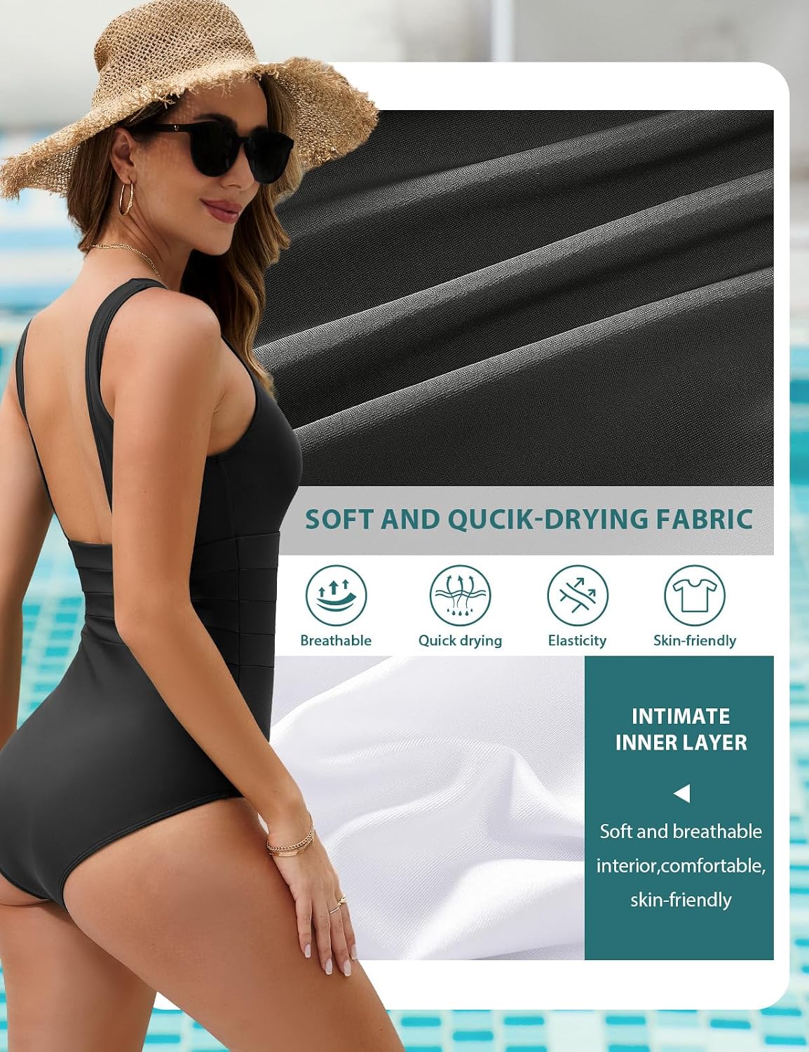 Thumbnail 5 de Costume da bagno intero donna UMIPUBO con scollo a U e imbottitura push up (curvy)