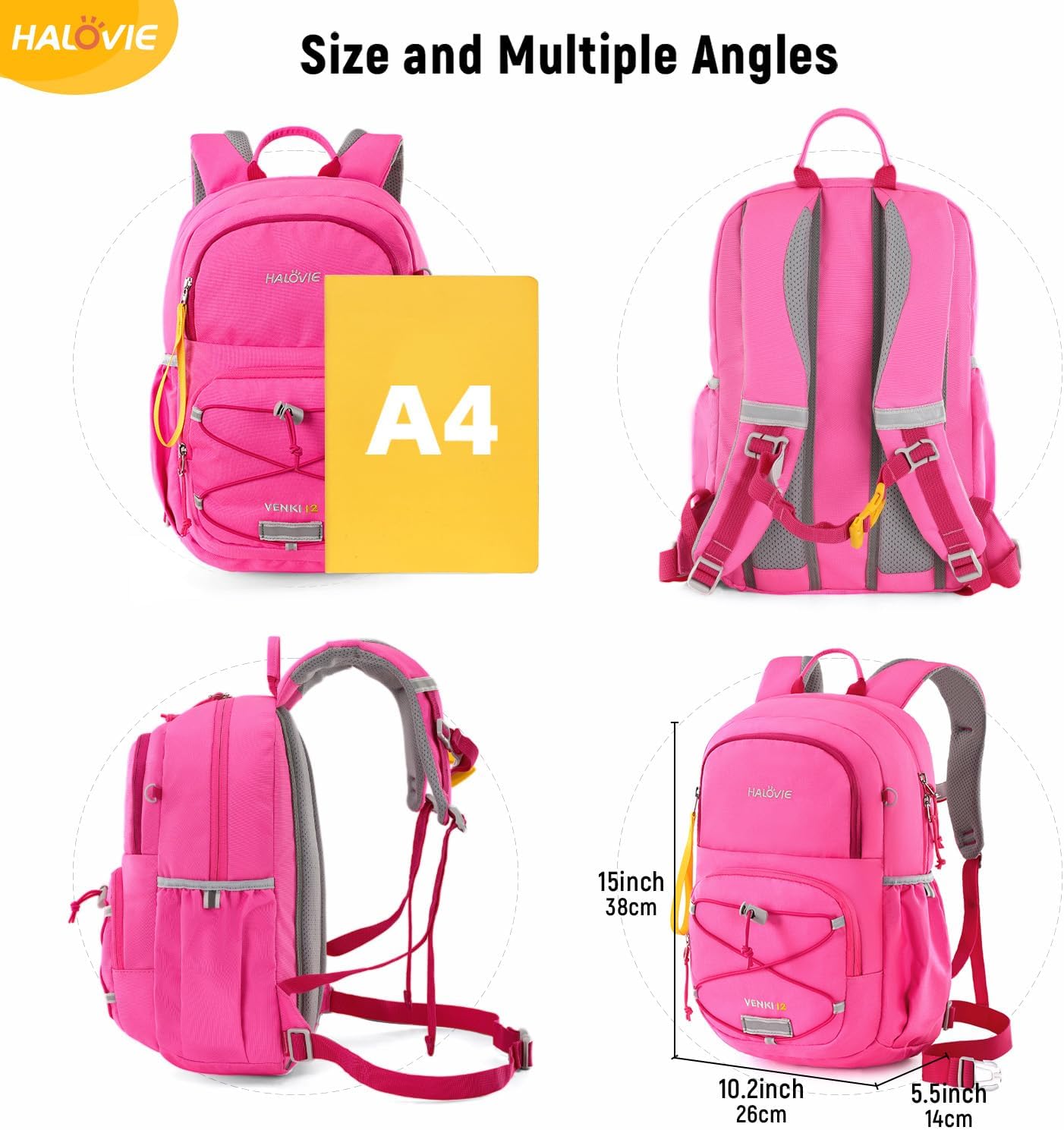 Detalle 2 de HALOVIE Kinderrucksack Mädchen 12L – Wanderrucksack mit Brustgurt für 6–10 Jahre