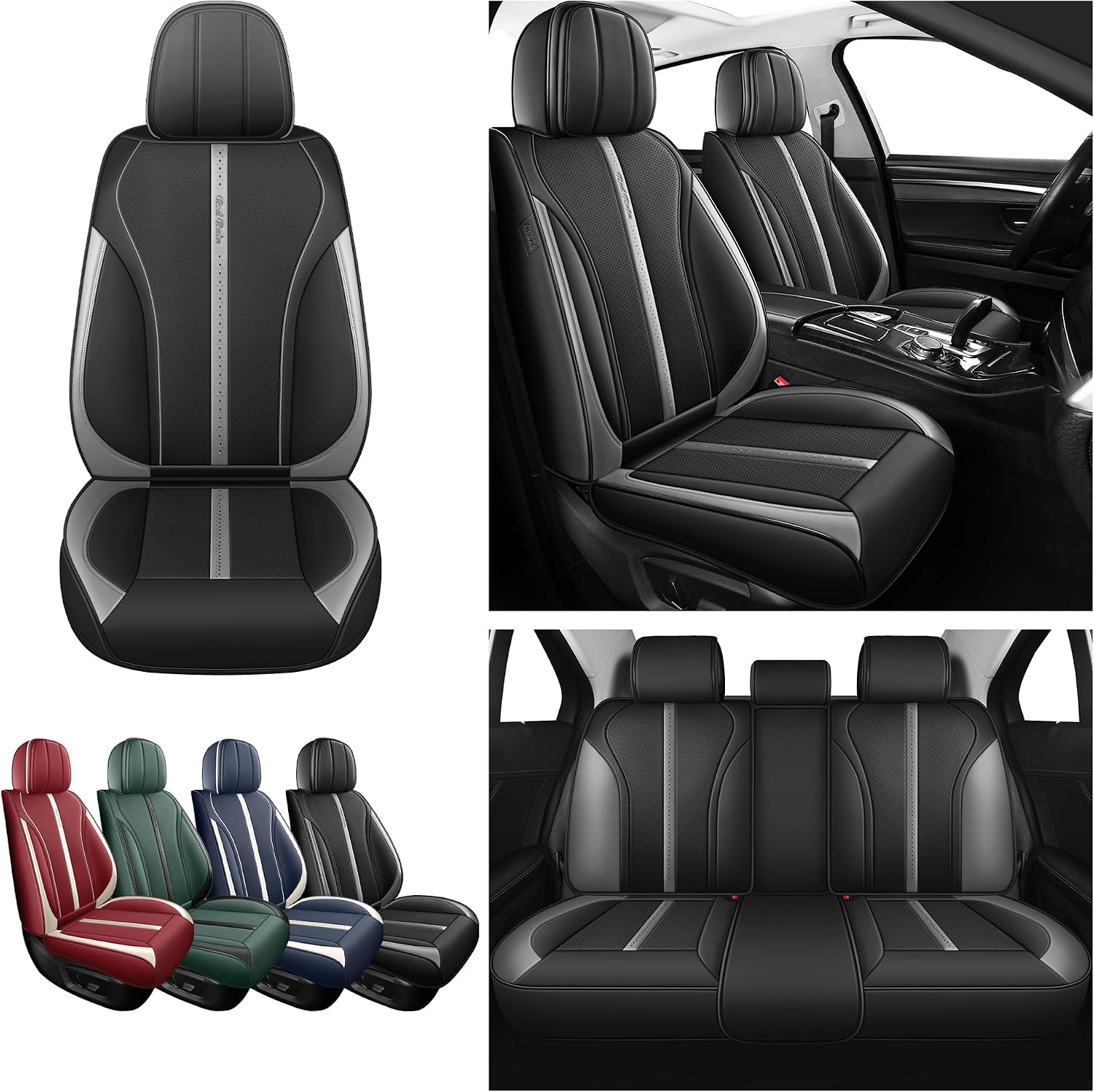 Detalle de Menifomory Black and Gray Universal Leather Car Seat Cover
