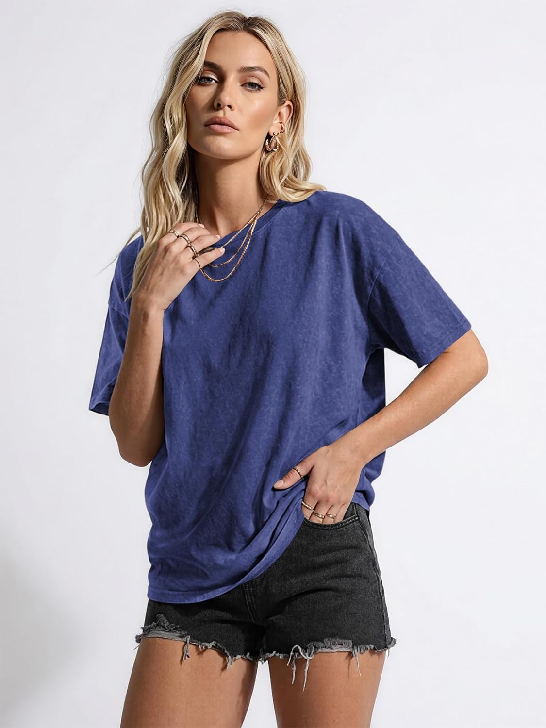 Thumbnail 1 de Cuptacc Damen Baumwolle Oversize T-Shirt mit Rundhals – Batik-Effekt, locker und vielseitig
