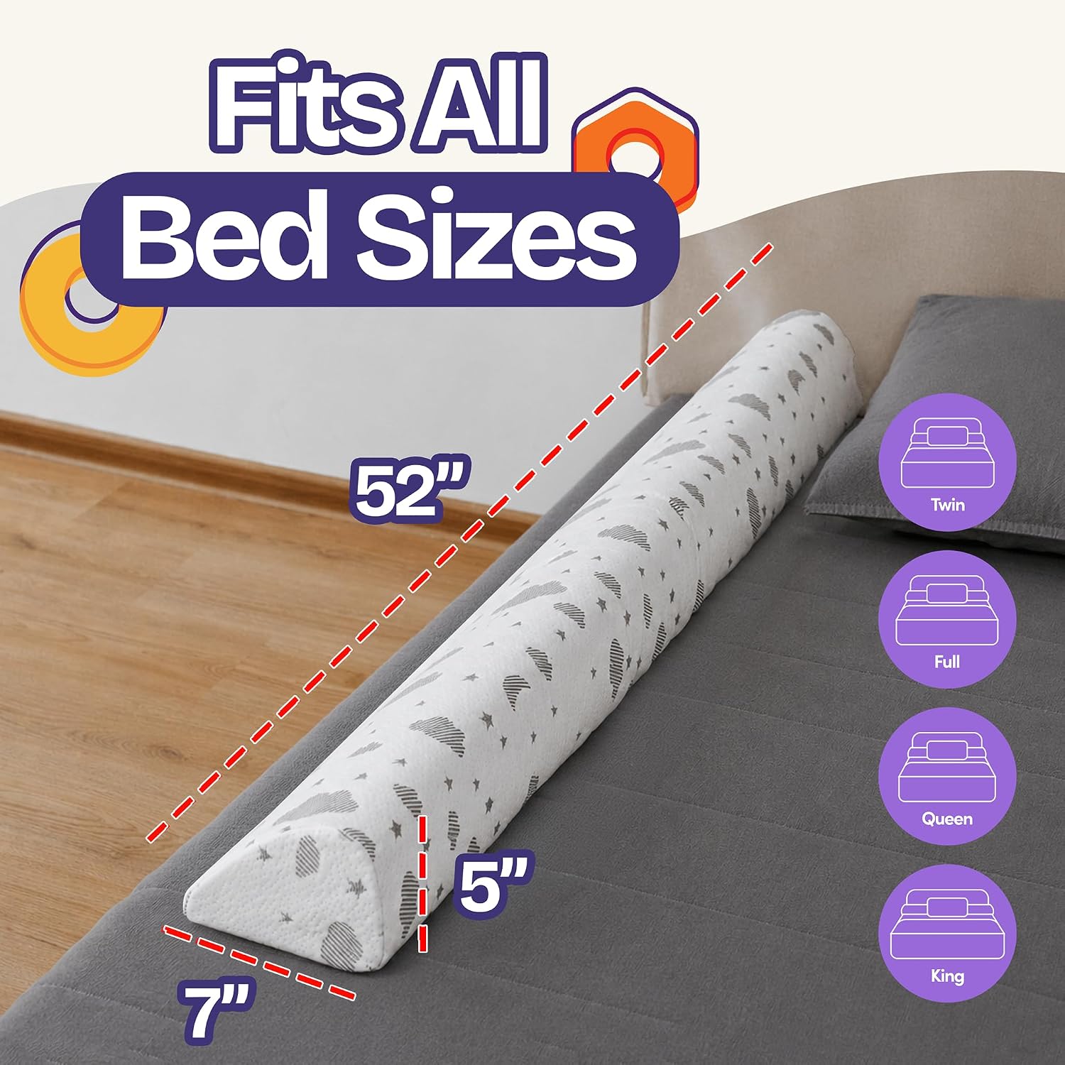 Detalle de ComfyBumpy Toddler Bed Bumper, 52" x 5" Foam Rail with Non-Slip Base