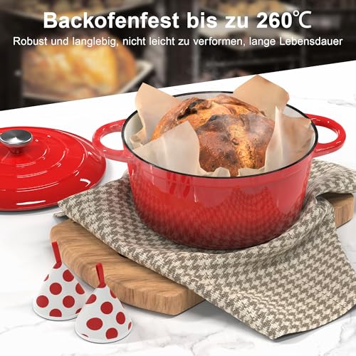 Detalle 1 de Topbooc Gusseisen Topf Brotbackform 26 cm – emailliert, 5 L, Rot