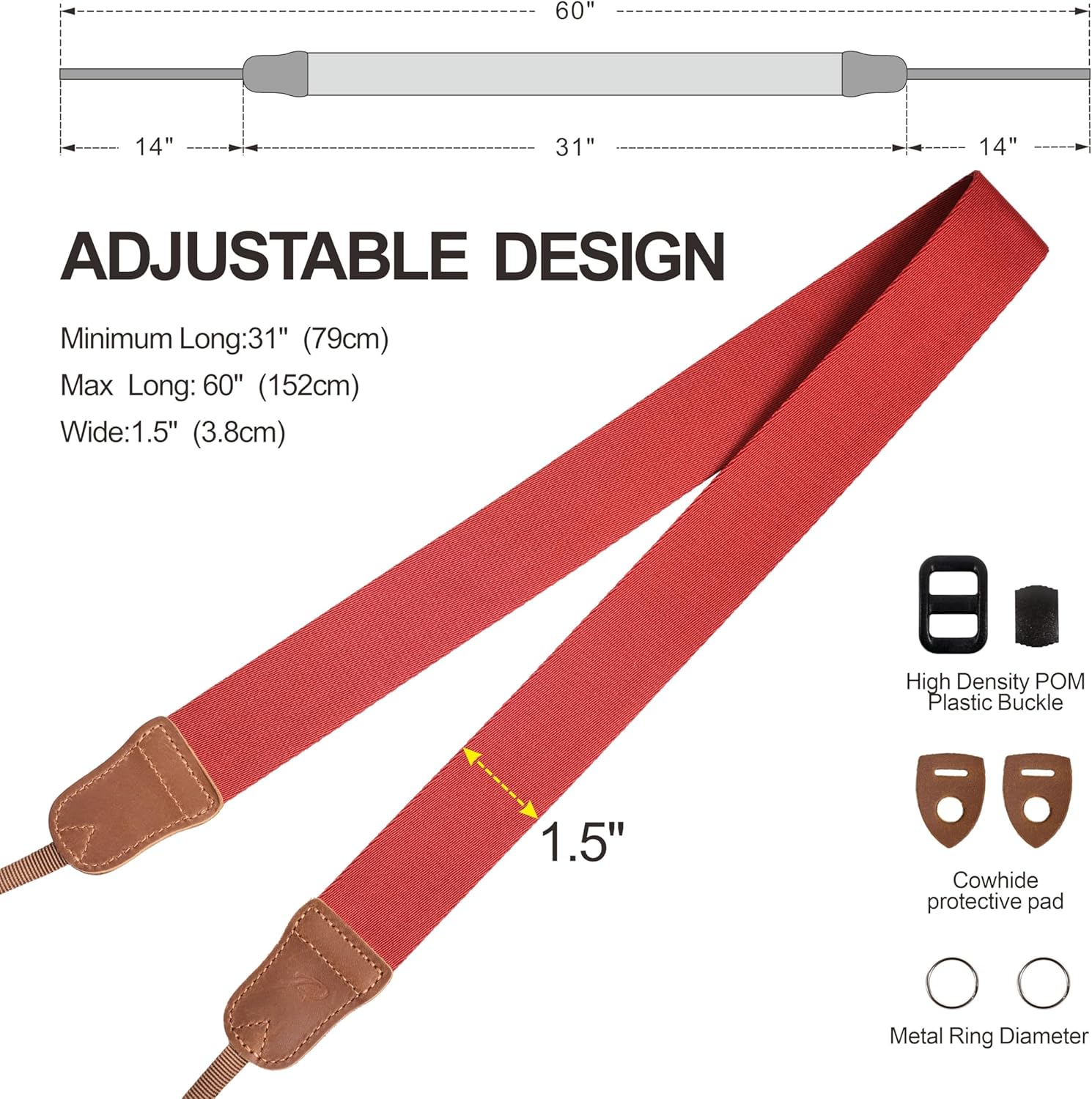 Thumbnail 6 de Padwa Lifestyle Red Camera Strap 1.5" wide 📷
