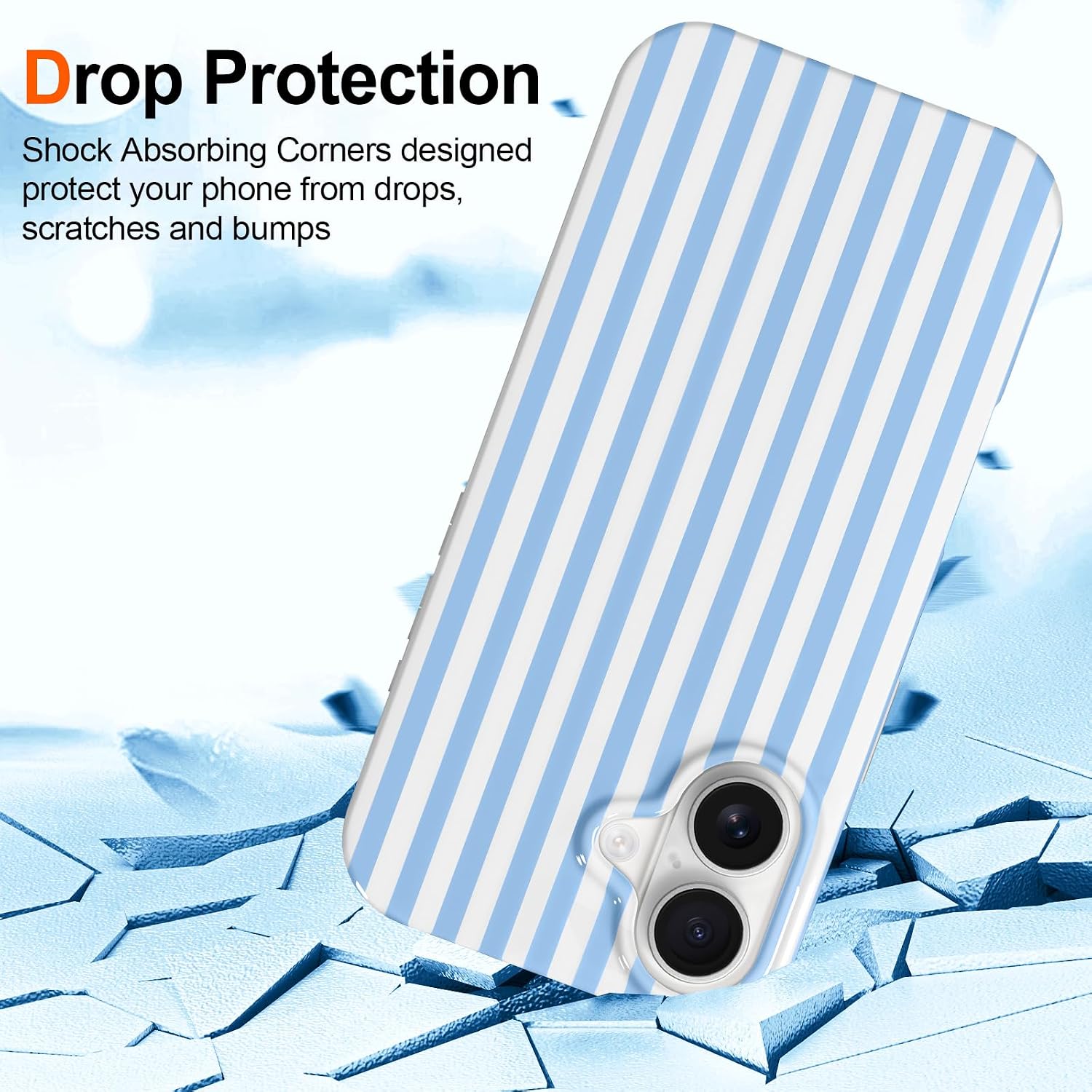 Detalle 2 de Hython iPhone 16 Case, Light Blue and White Stripes, Slim TPU
