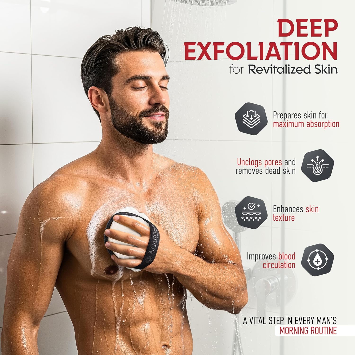 Detalle de Sturdy Natural Loofah for Men (Natural Egyptian Shower Luffa Sponge) – 2 Count, Black