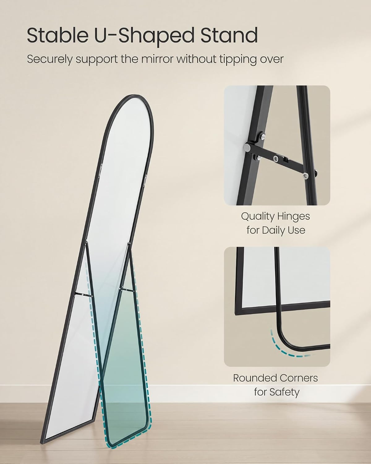 Thumbnail 4 de SONGMICS AILEAS LFM031B01 Full Length Mirror, 160 x 50 cm, Arched, Matte Black
